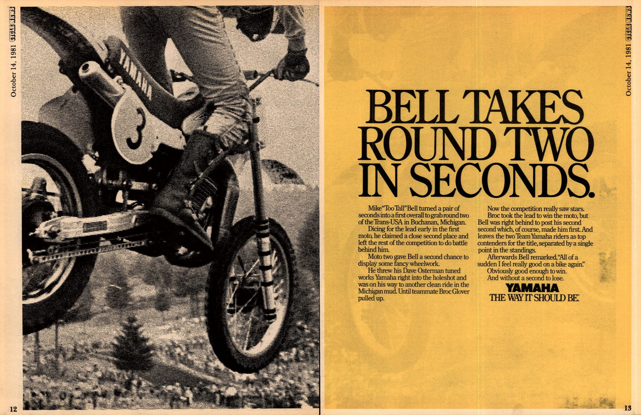 Bell's win ad in Cycle News for a win in the 1981 Trans-USA Series.