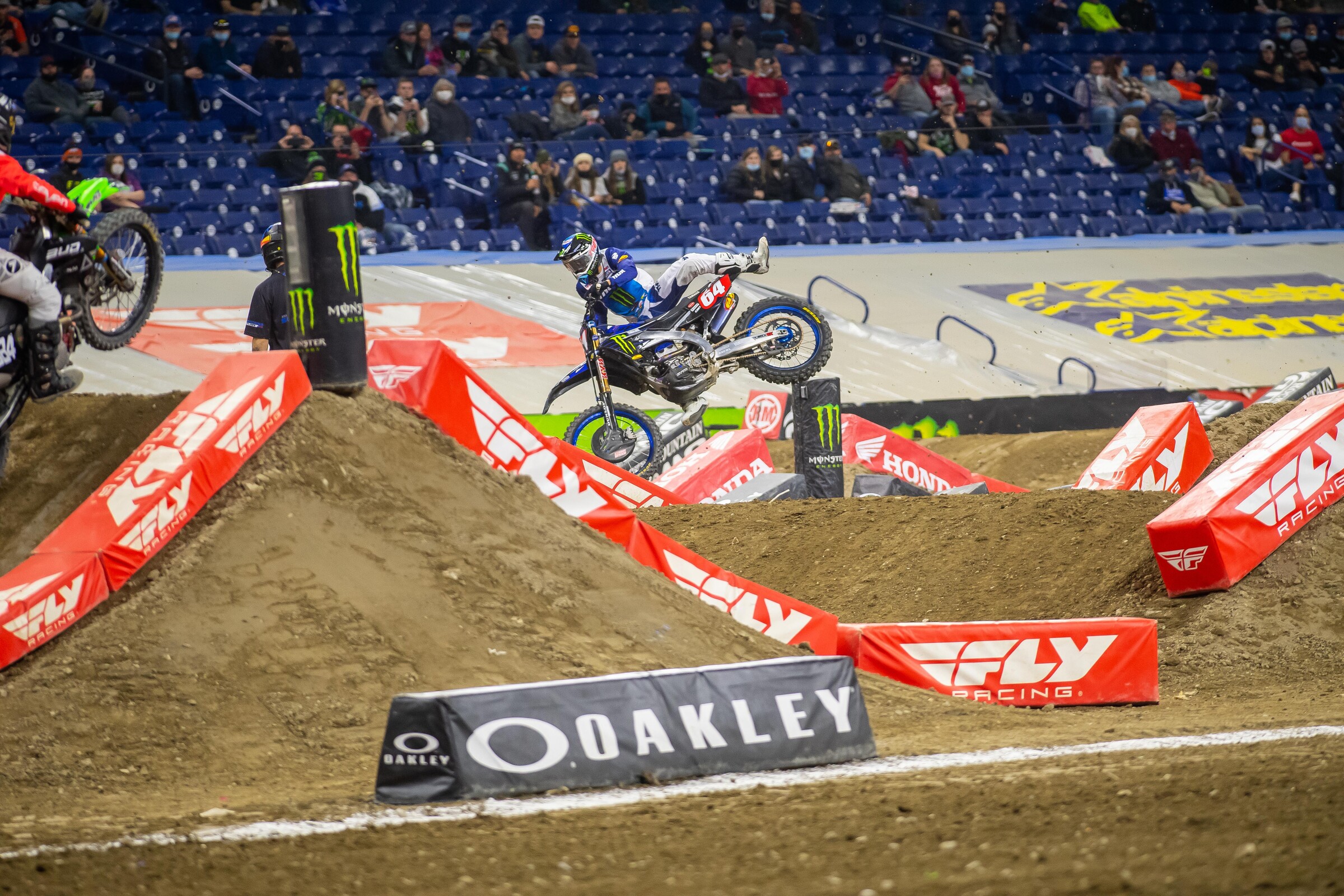 Colt Nichols crashing out of the lead on the first lap of the 250SX main event.
