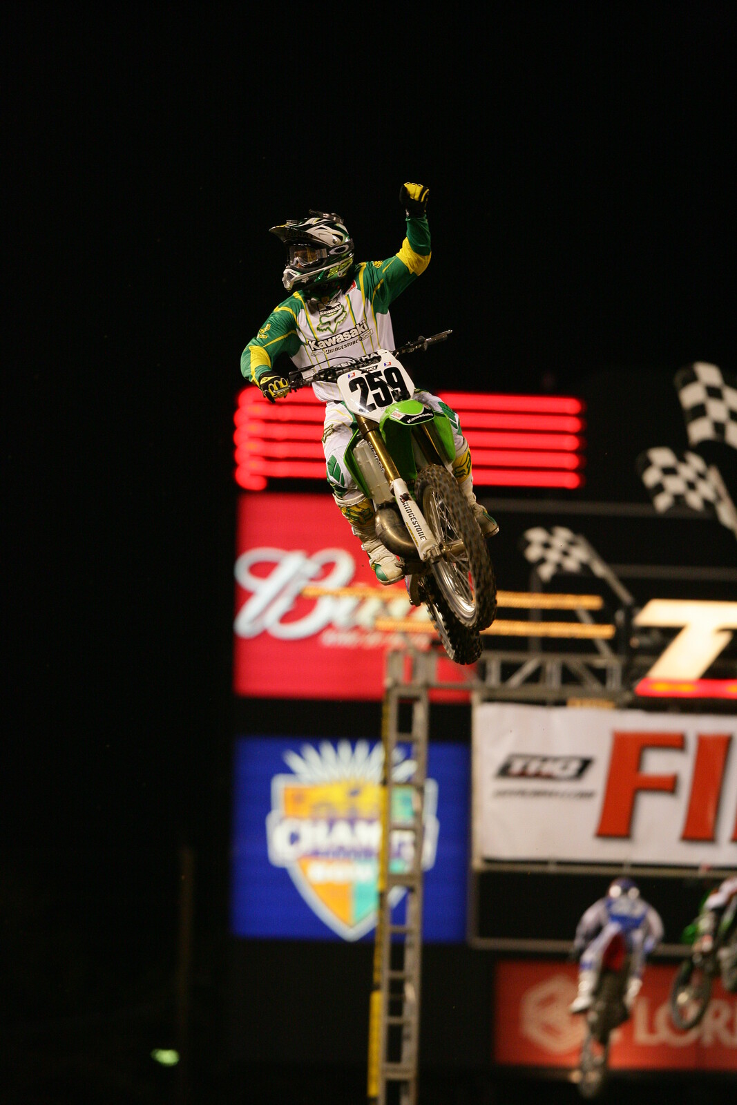 Stewart won his heat race against Carmichael.