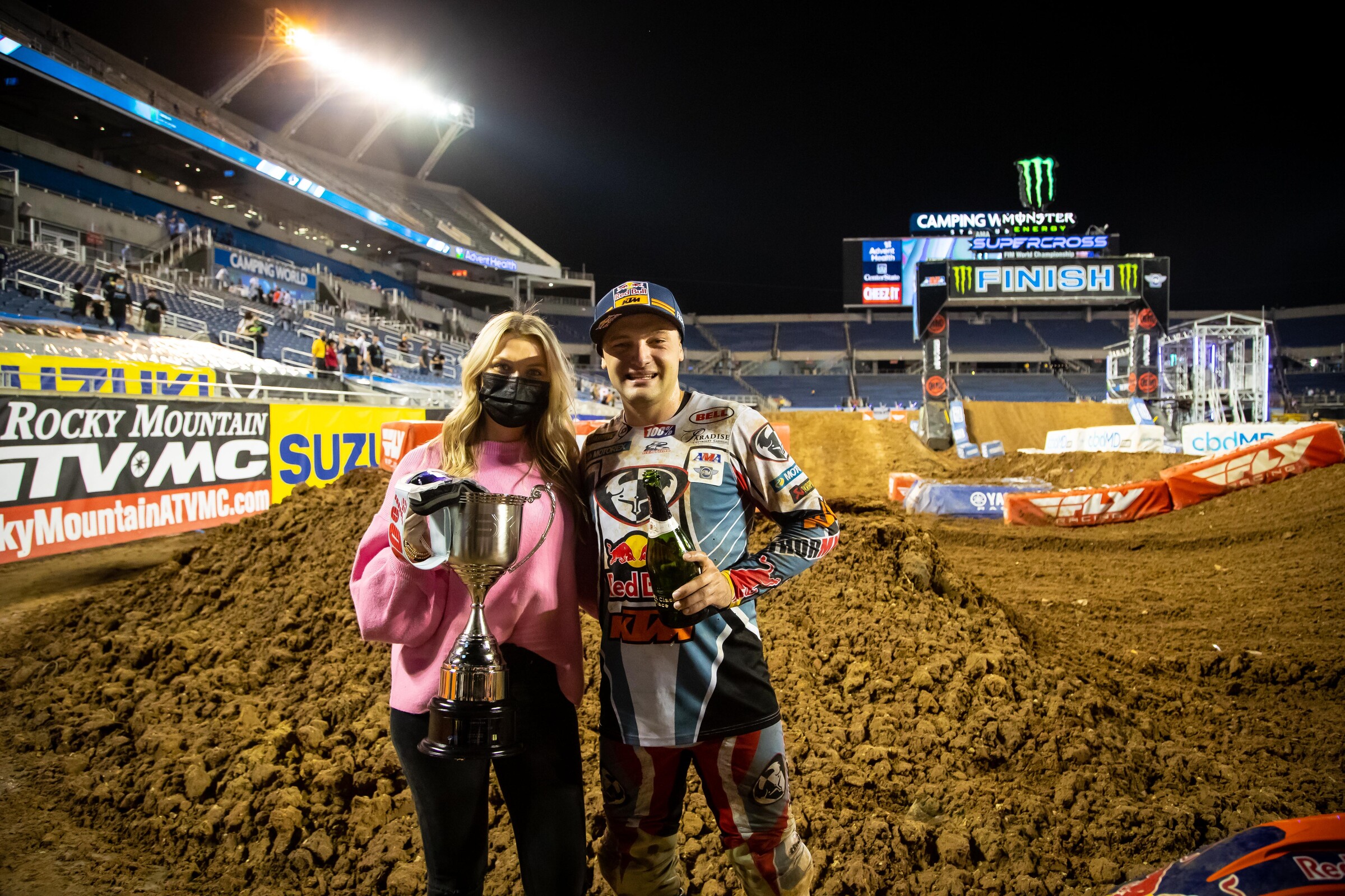 Cooper Webb with his wife Mariah after the 2021 Orlando 1 Supercross.