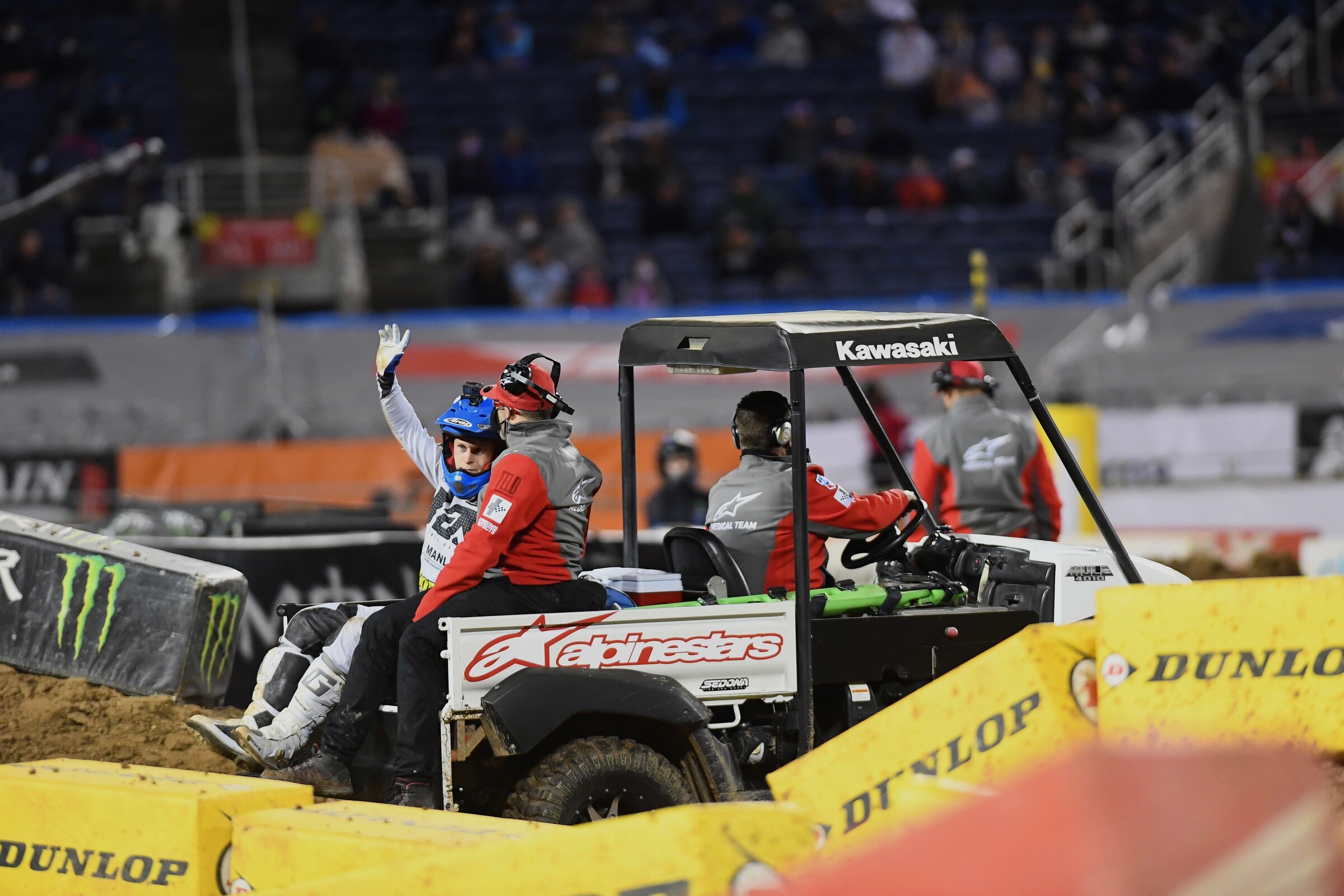 Alex Martin waved to the crowd as he was carted off the track. Our Steve Matthes talked to a source in Martin's camp that indicated Alex likely suffered a concussion, but he will otherwise be okay.