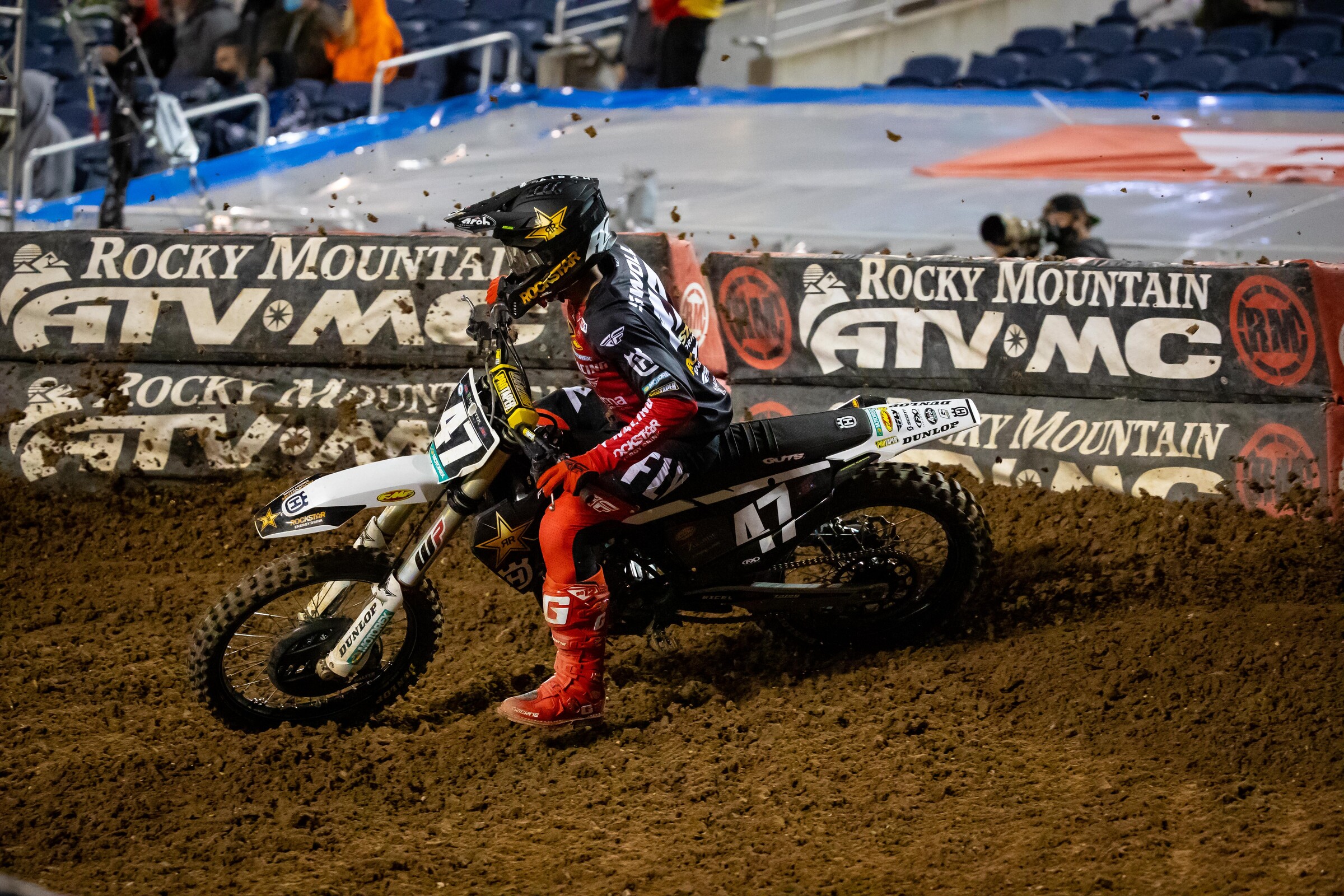 Rockstar Energy Husqvarna's Jalek Swoll ran inside the top three early in the entire 250SX main event before finishing fourth.