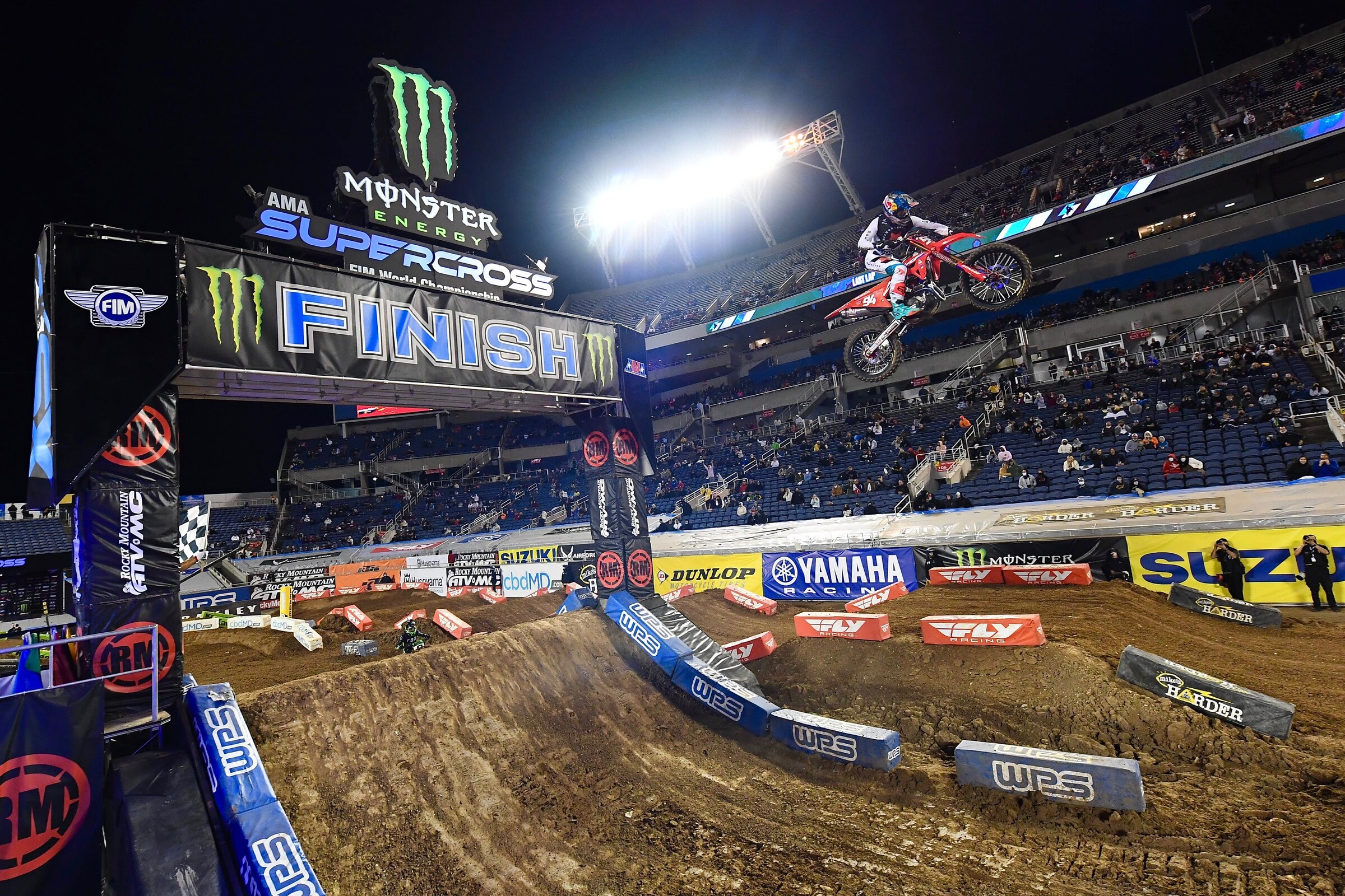 Ken Roczen won his heat race but was buried in the field at the start of the main event. He came through the holeshot line officially in 12th and had to charge throughout the entire race.
