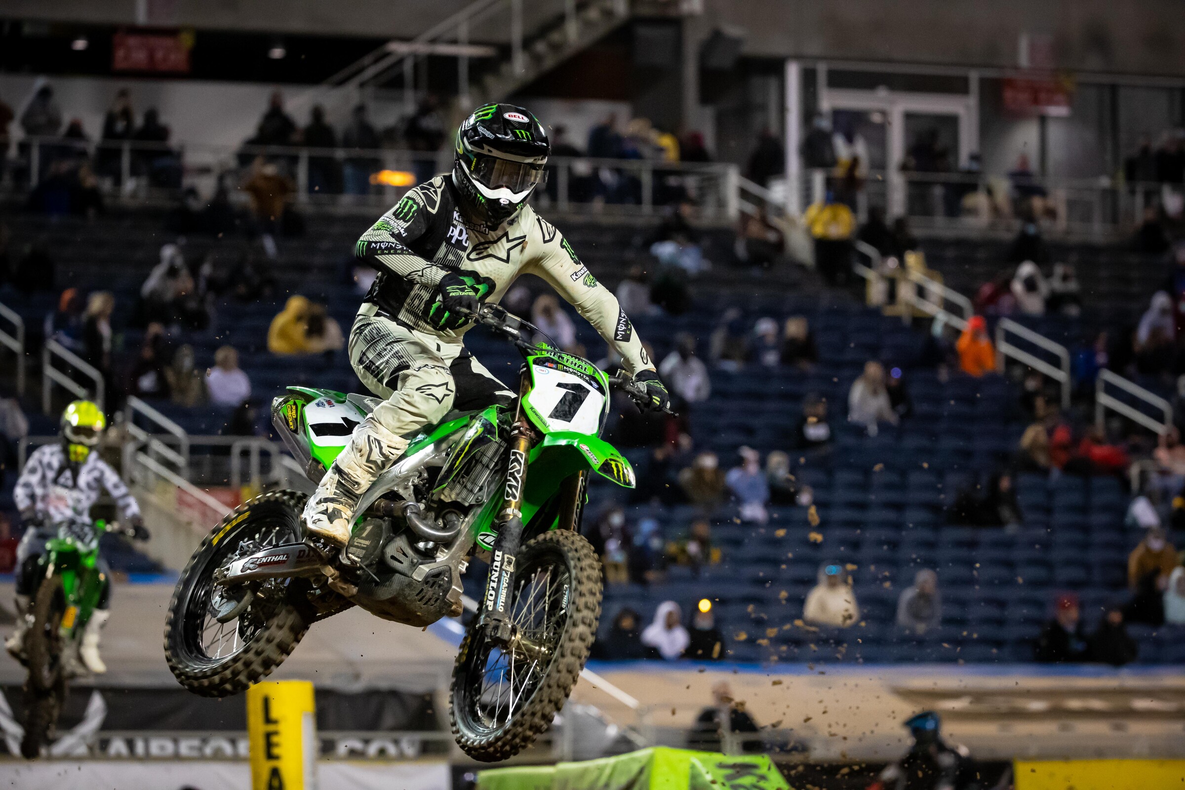 Eli Tomac finished sixth—his third race outside of the top five this season. He sits 31 points behind Roczen in the 450SX standings.