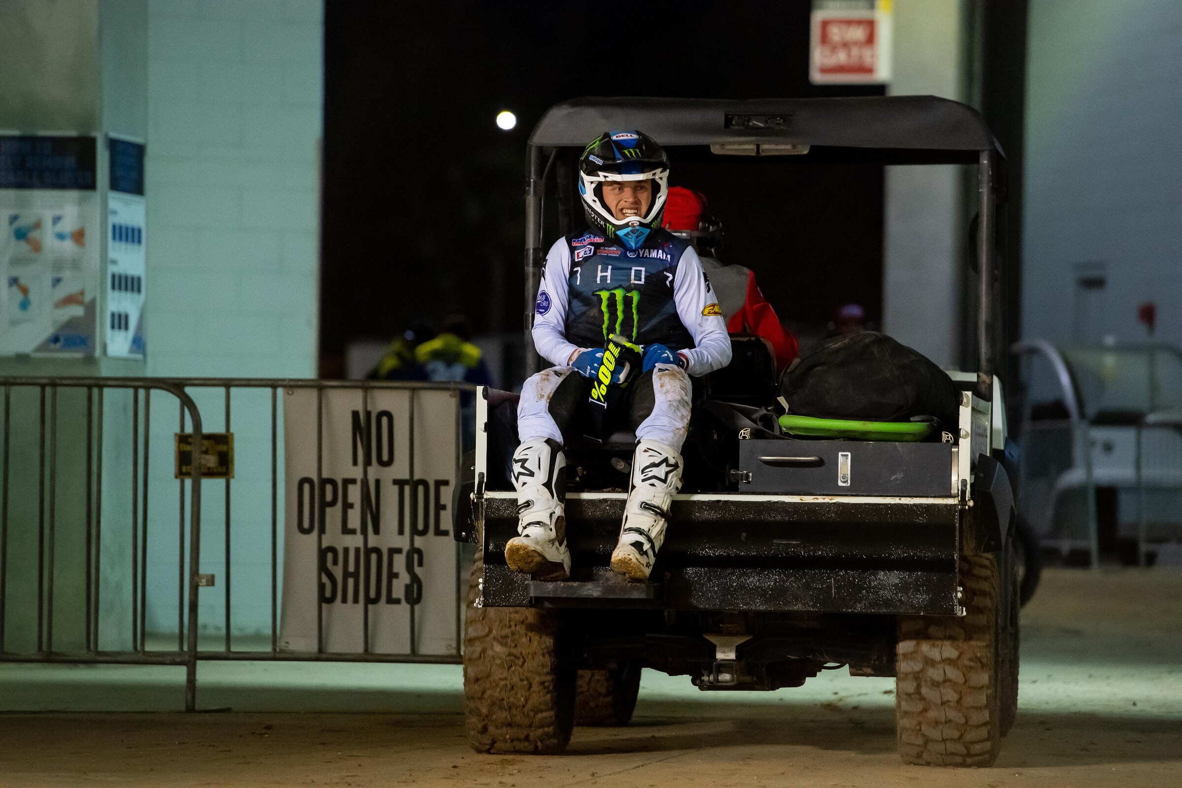 Both Martin brothers suffered hard crashed and had to take rides on the Alpinestars medical mule.