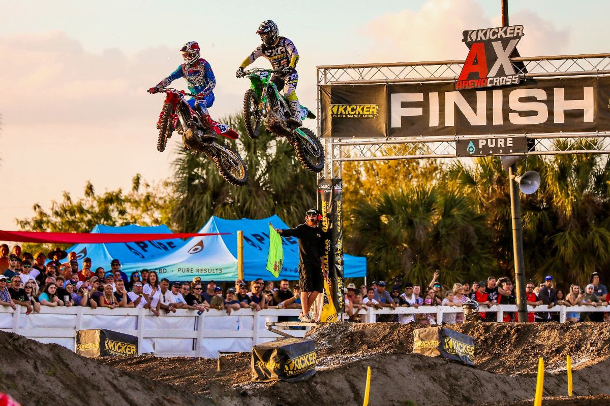 Phoenix Racing Honda Team's Cullin Park battling Chase Marquier during the round seven 450 Pro Main.