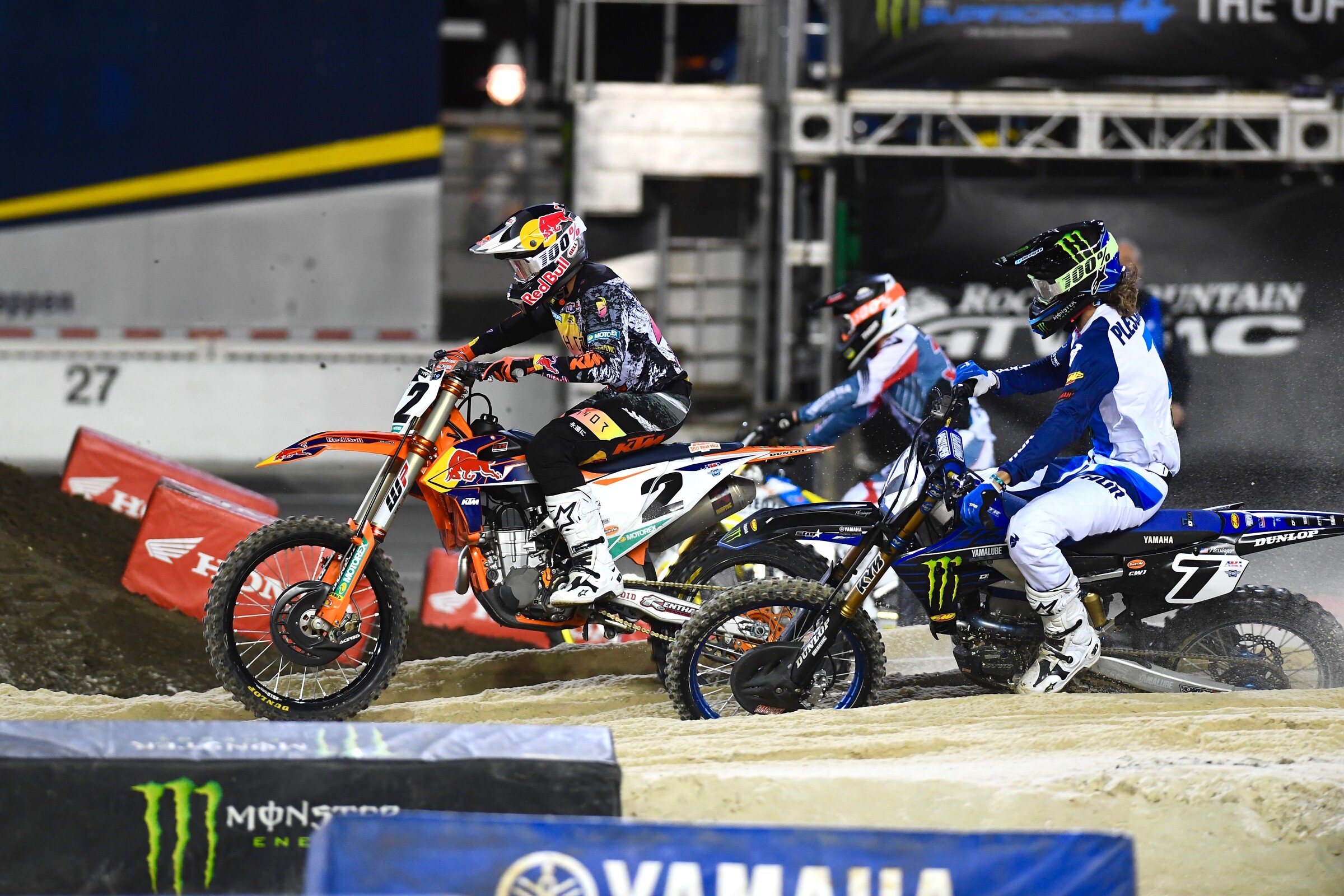 Aaron Plessinger was charging hard in the first 450SX heat race.