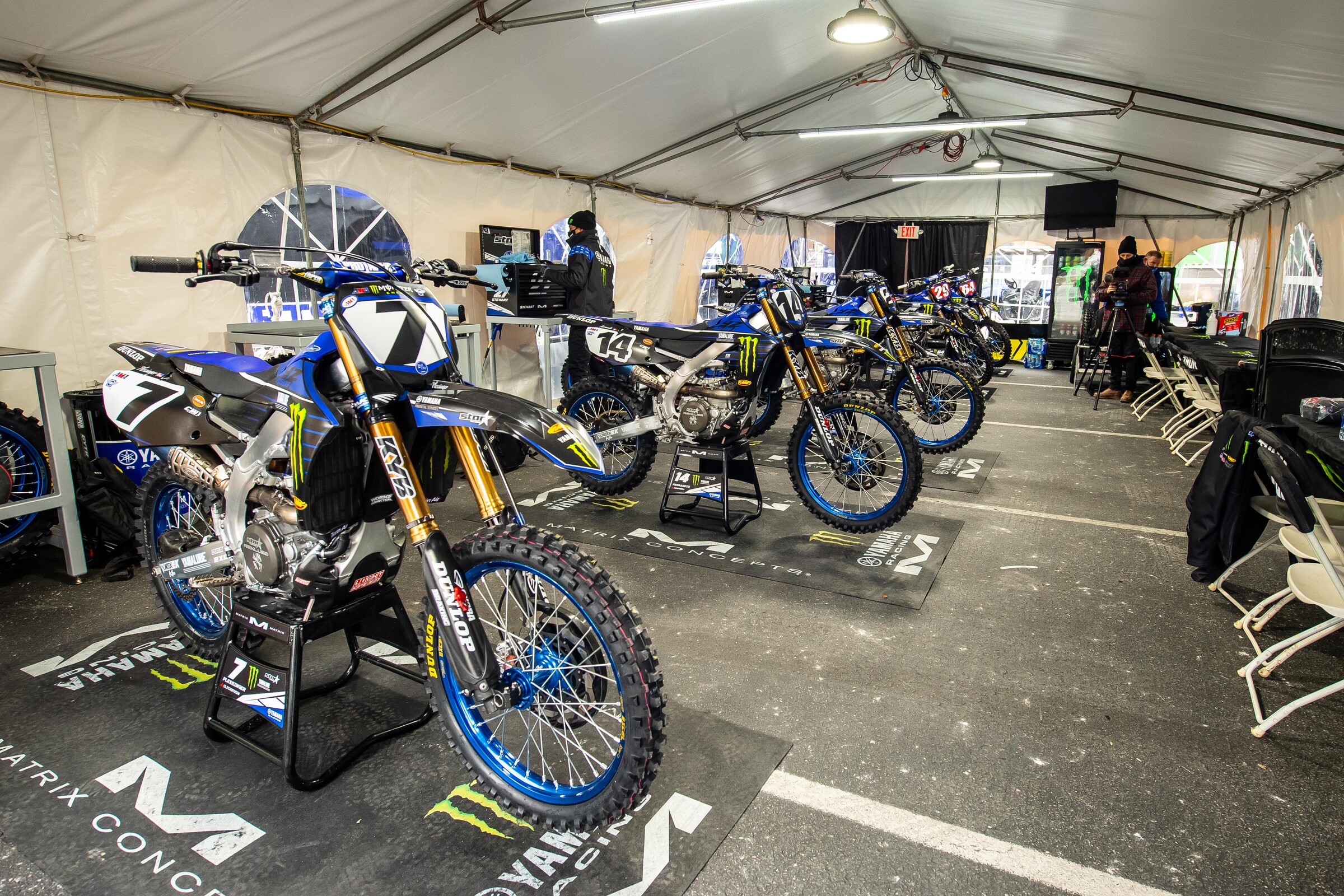 The Monster Energy/Star Yamaha Racing pits at the Indianapolis 1 Supercross.
