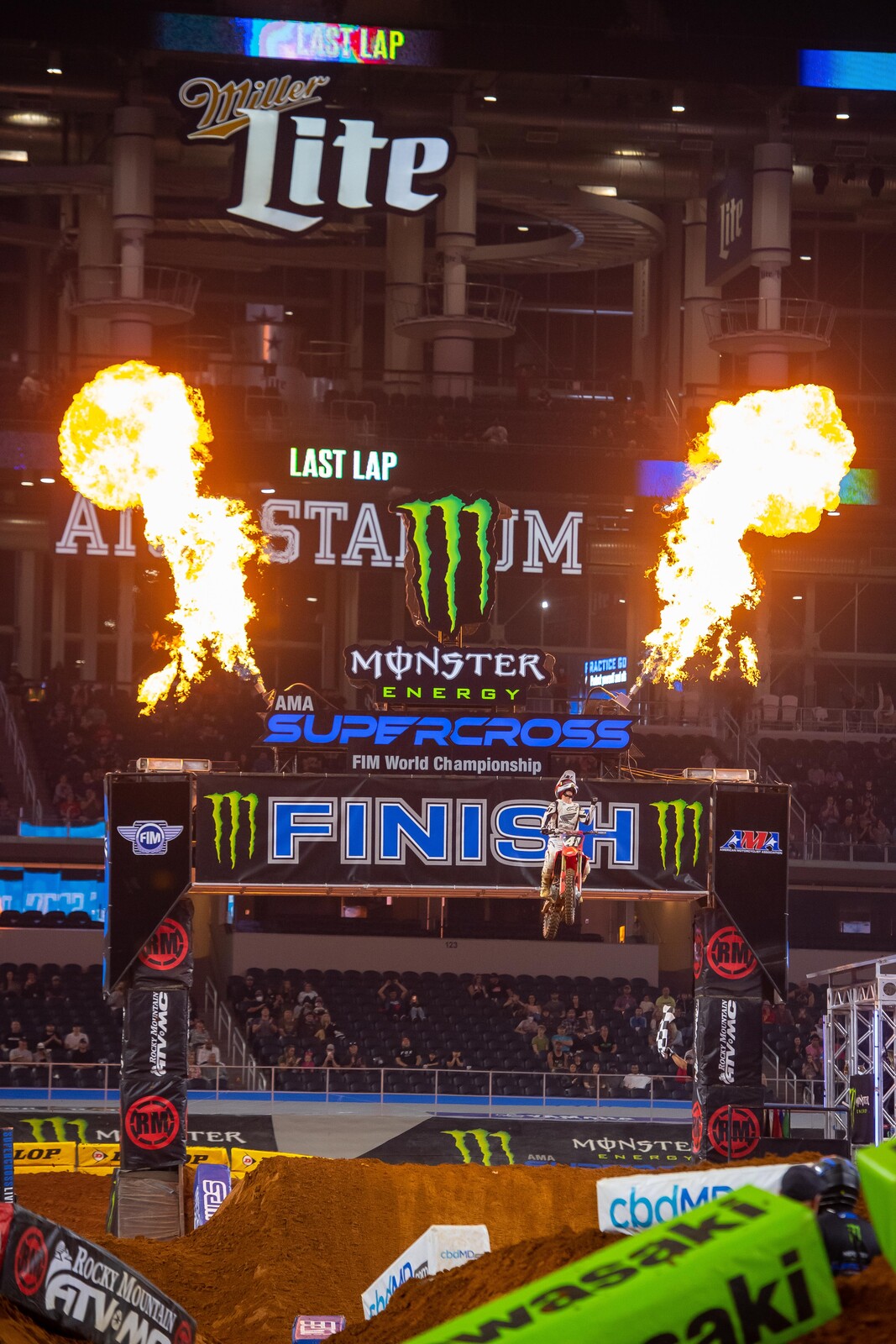 Hunter Lawrence winning the Arlington 2 Supercross main event on Tuesday night.