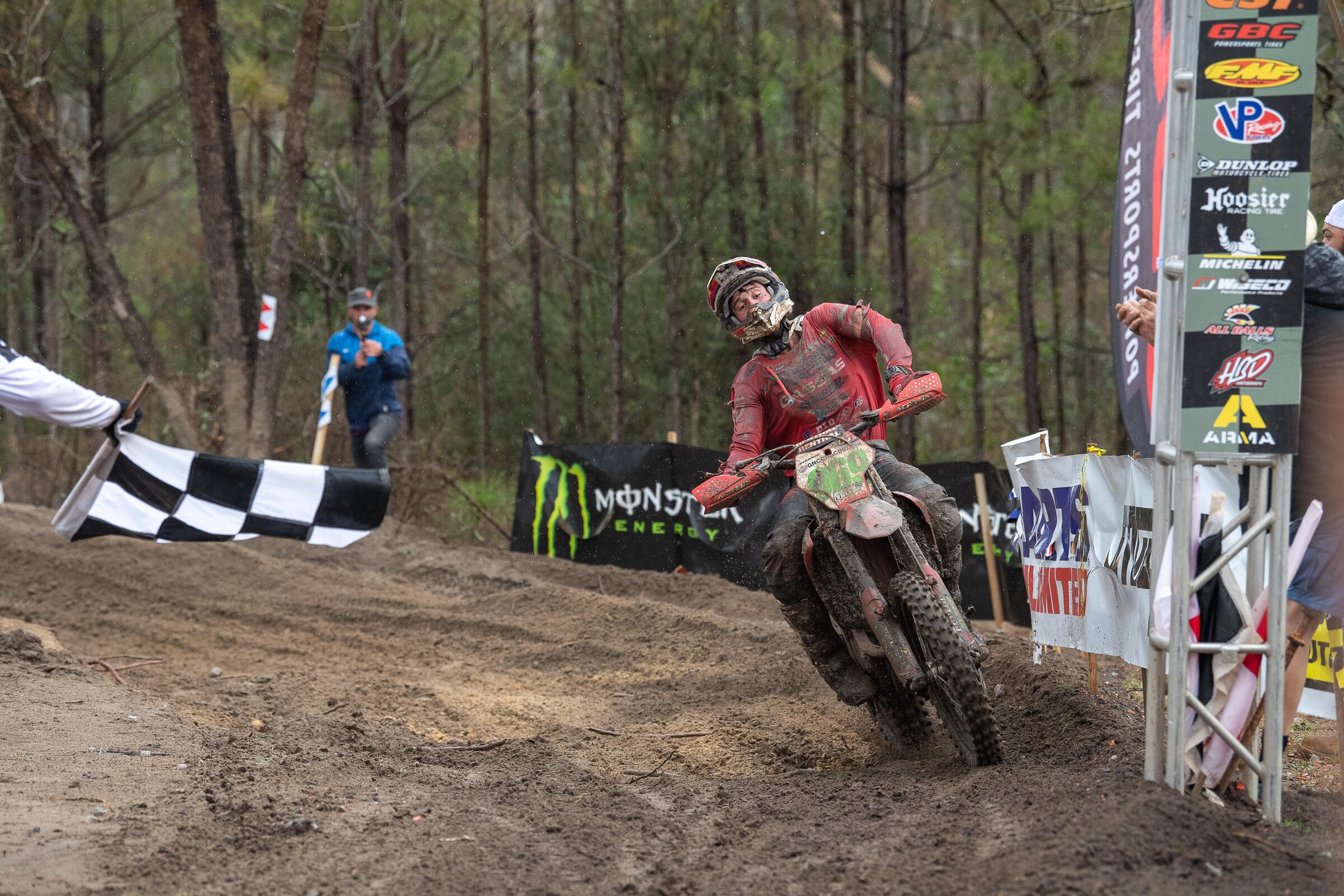Johnny Girroir with a fist full of throttle as he takes the checkered flag.