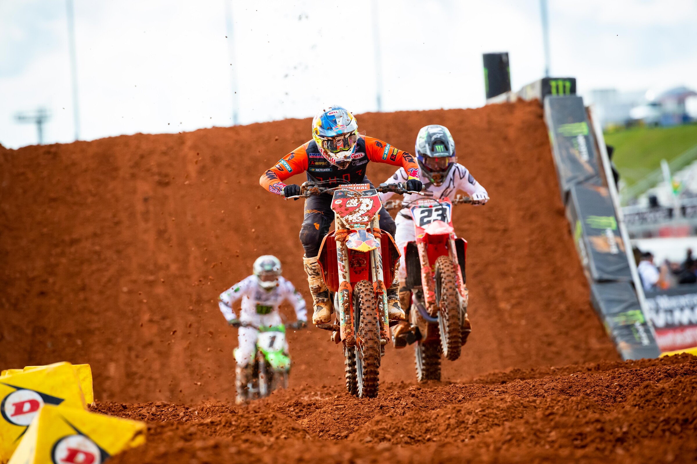 ....then Sexton [23], who had gotten around Webb for second, inherited the lead and led it nearly all the way home. But note that number-one bike back there.