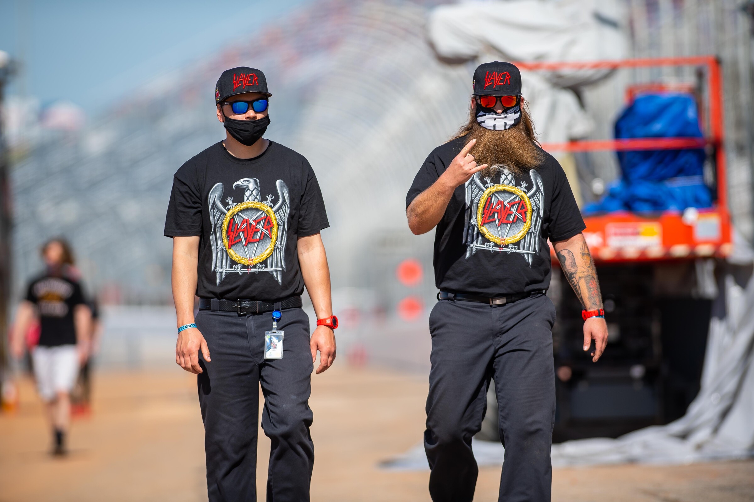 The Team Solitaire/Nuclear Blast Yamaha boys all Slayer'd out.