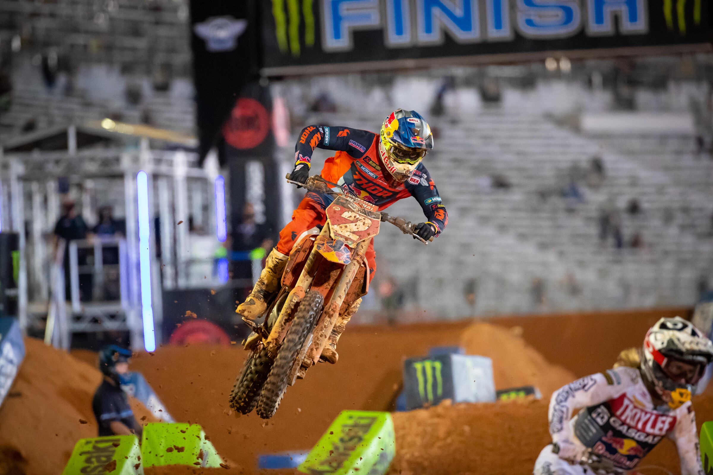Cooper Webb chasing down Justin Barcia late in the race at Atlanta 2.