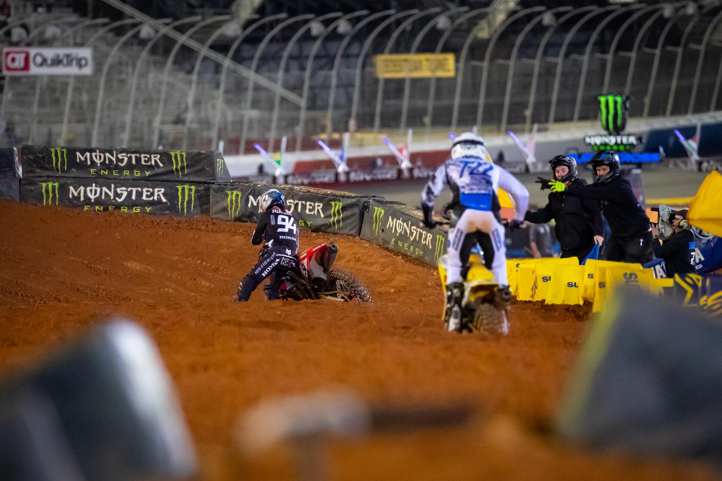 Roczen had a 12-second lead but his crash in the whoops cut his lead down to 5 seconds. Then, Cooper Webb managed to catch and pass Roczen for the race lead and win.