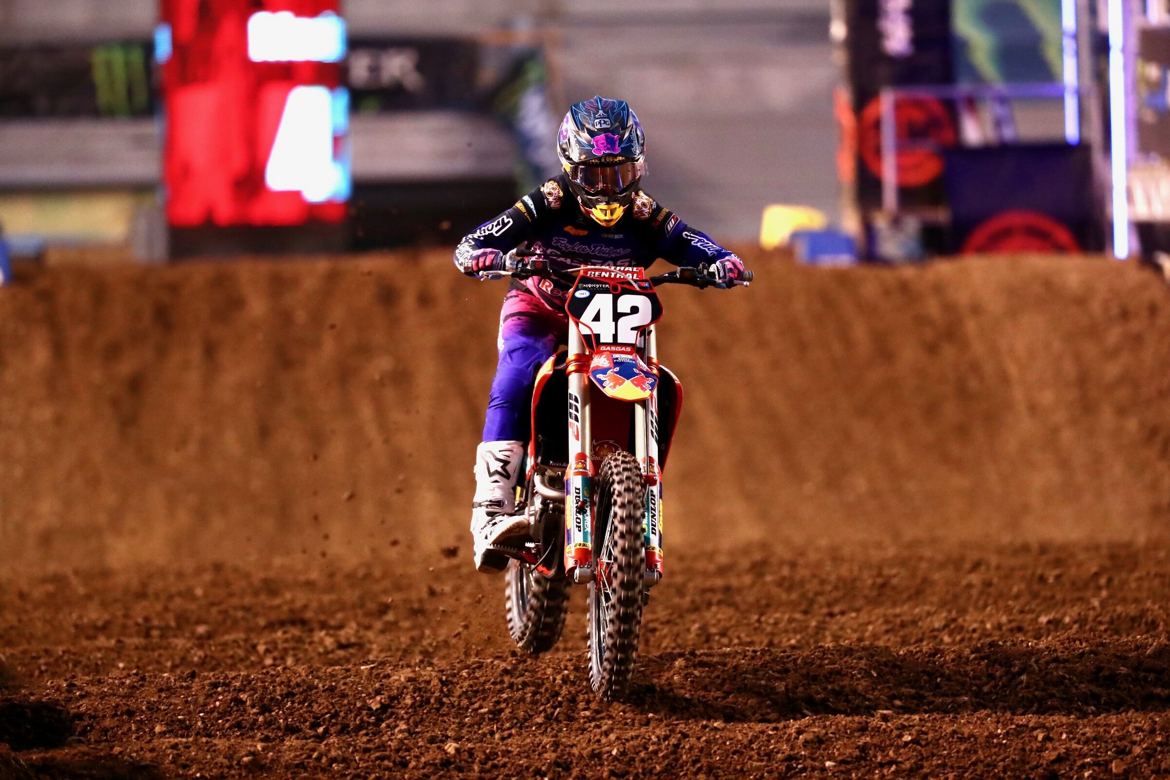 Michael Mosiman was fast all day and even won his heat, but was collecte in a first-turn pileup in the main event.