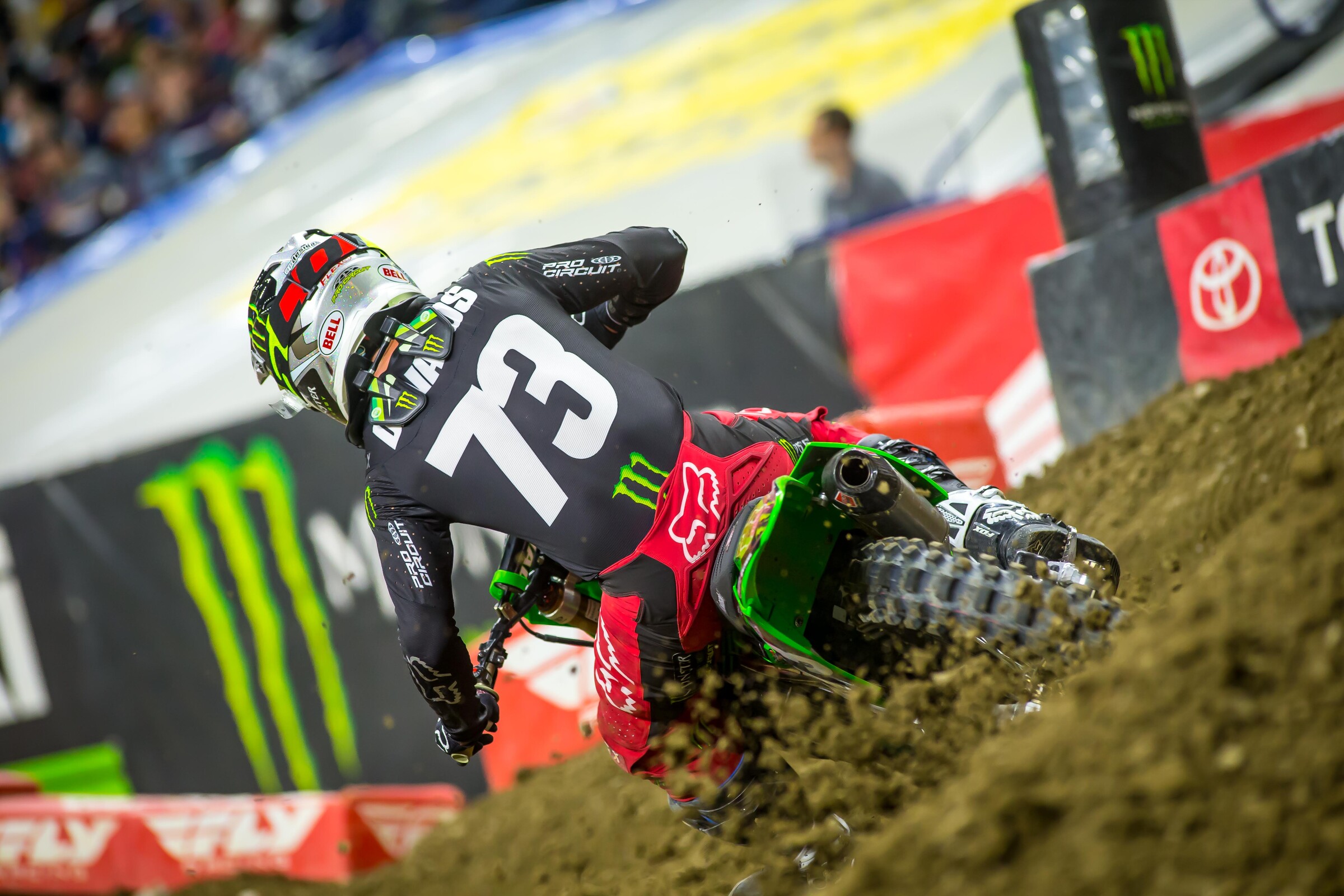 Davalos racing in 2019 as a member of the Monster Energy/Pro Circuit Kawasaki team.