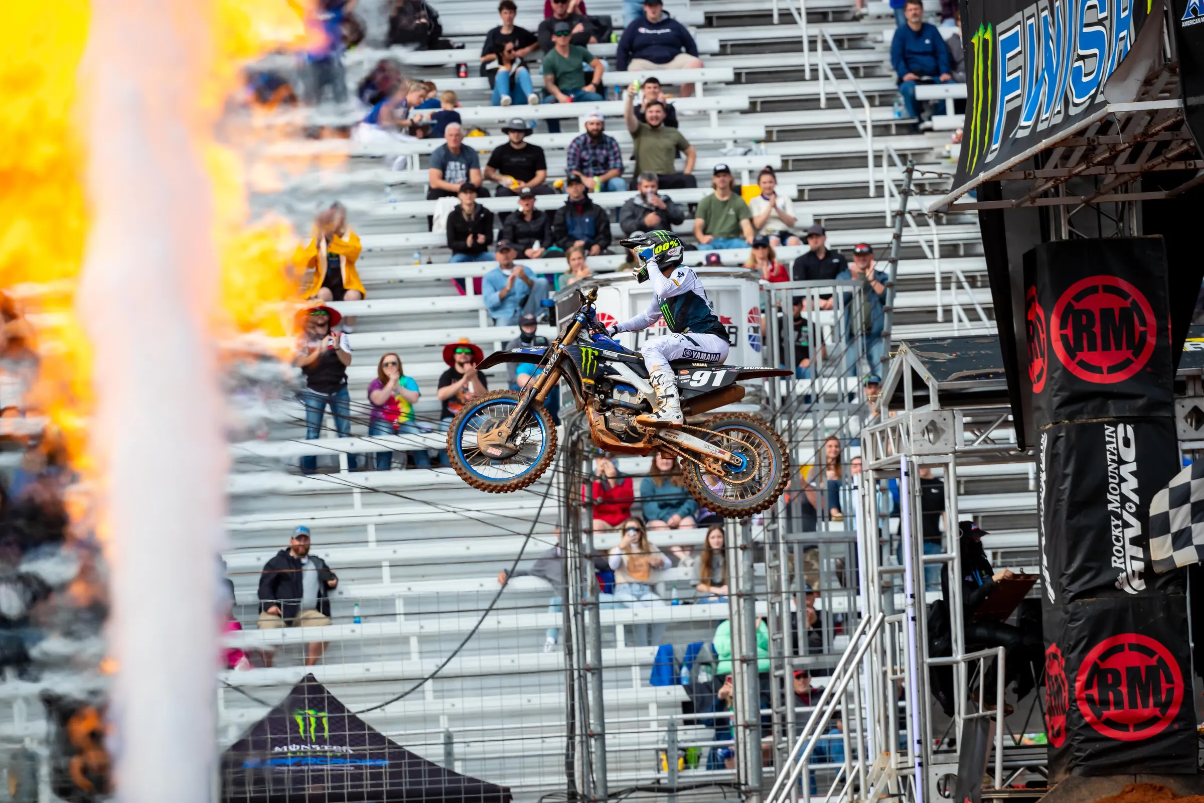Thrasher claiming the Atlanta 1 Supercross main event win.