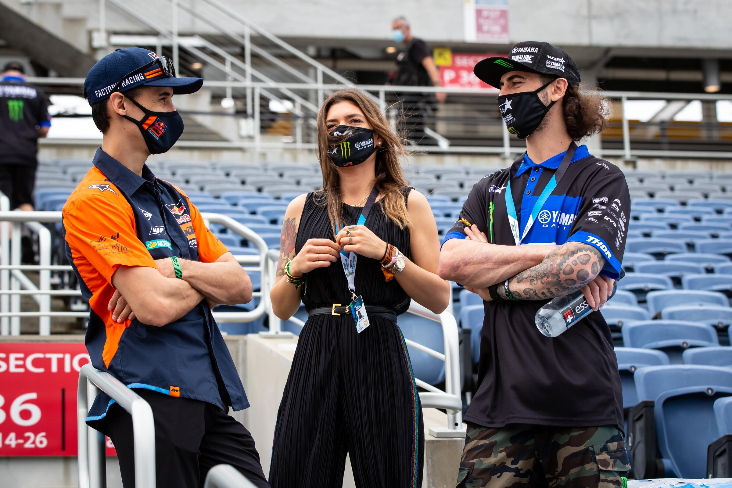 Musquin and Ferrandis talking at the 2021 Orlando 1 Supercross in February.