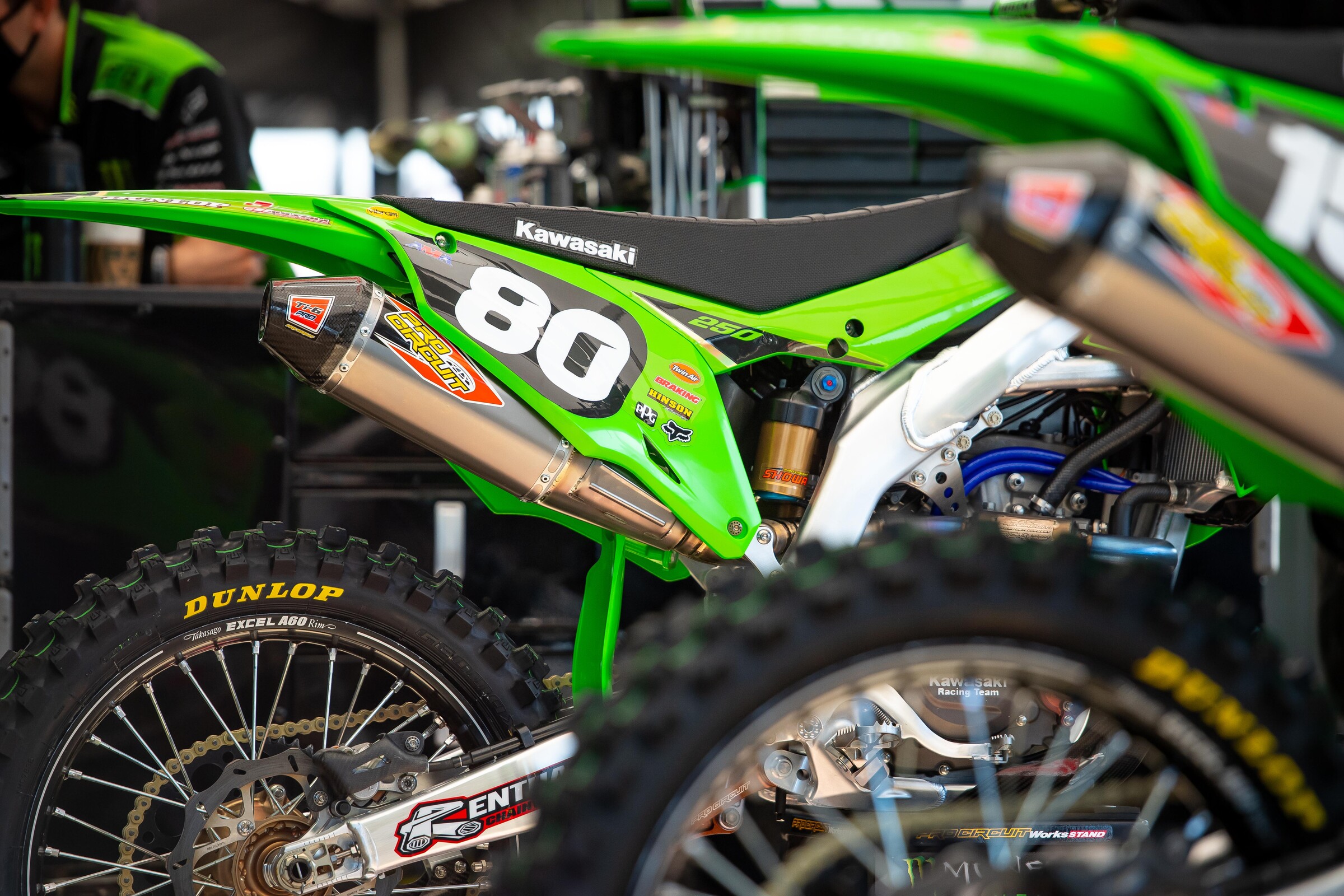 Smith's Monster Energy/Pro Circuit Kawasaki KX250 in the pits in Arlington, Texas.