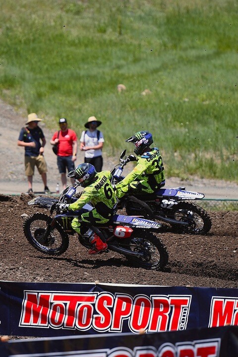 Teammates Jeremy Martin and Justin Cooper went at it in the first moto.