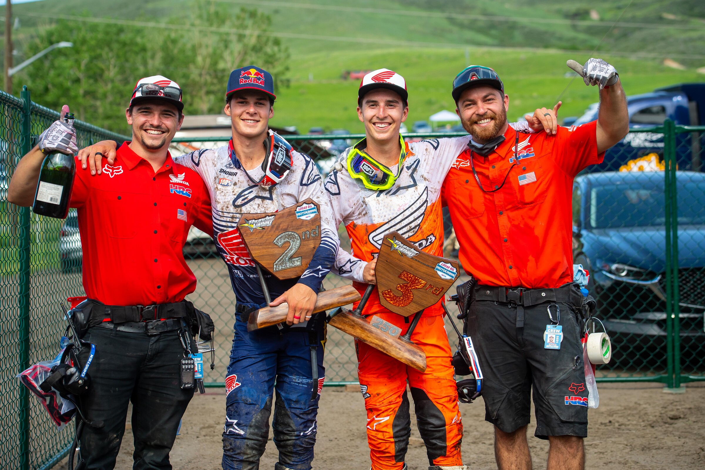 Jett and Hunter Lawrence with their mechanics Christien Ducharme (Jett's mechanic, left) Cameron Camera (Hunter's mechanic, right)