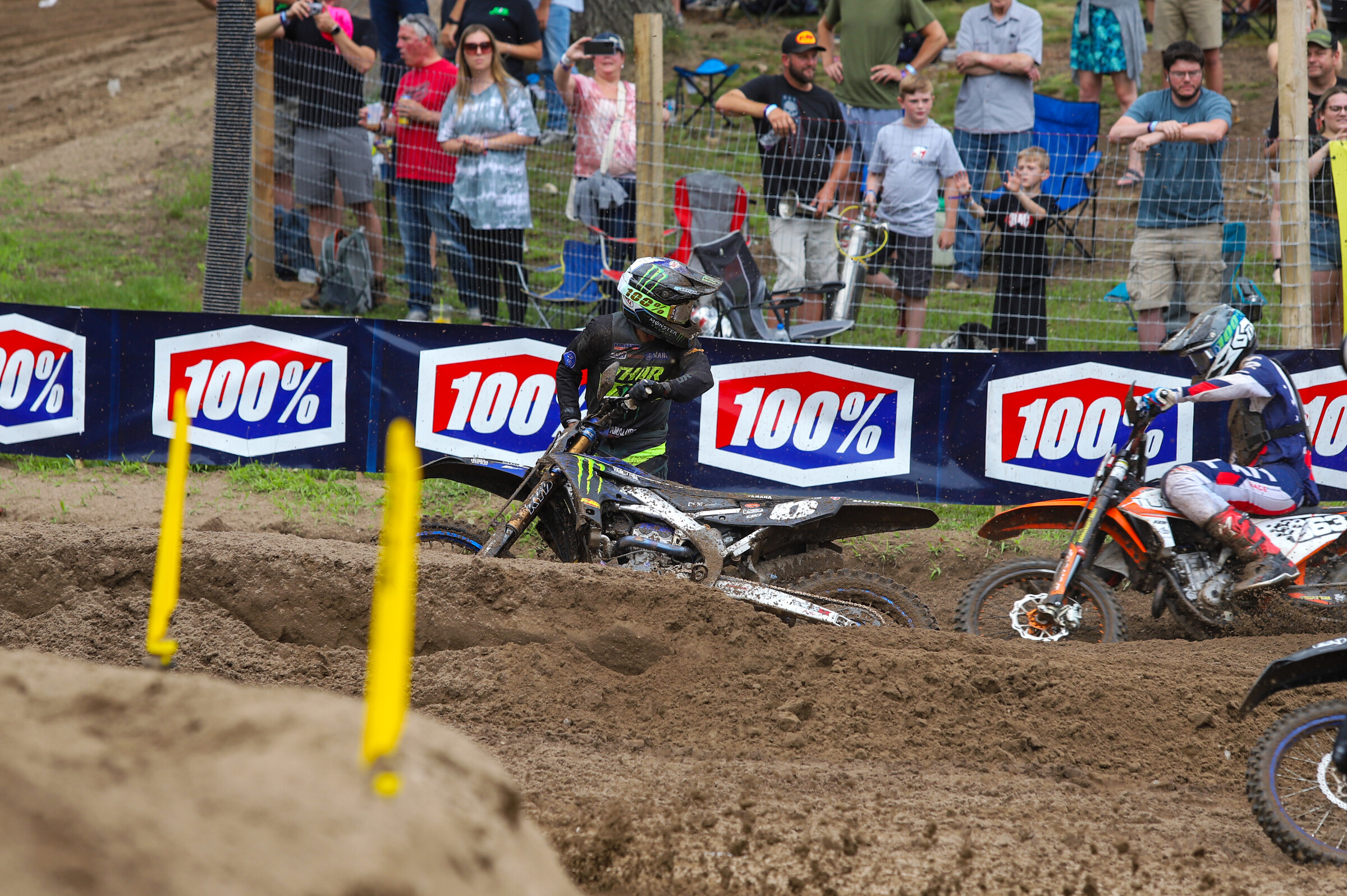 Jeremy Martin down early in the first 250 Class moto. He had to wait for a majority of the field to go through before he could pick up his Yamaha.
