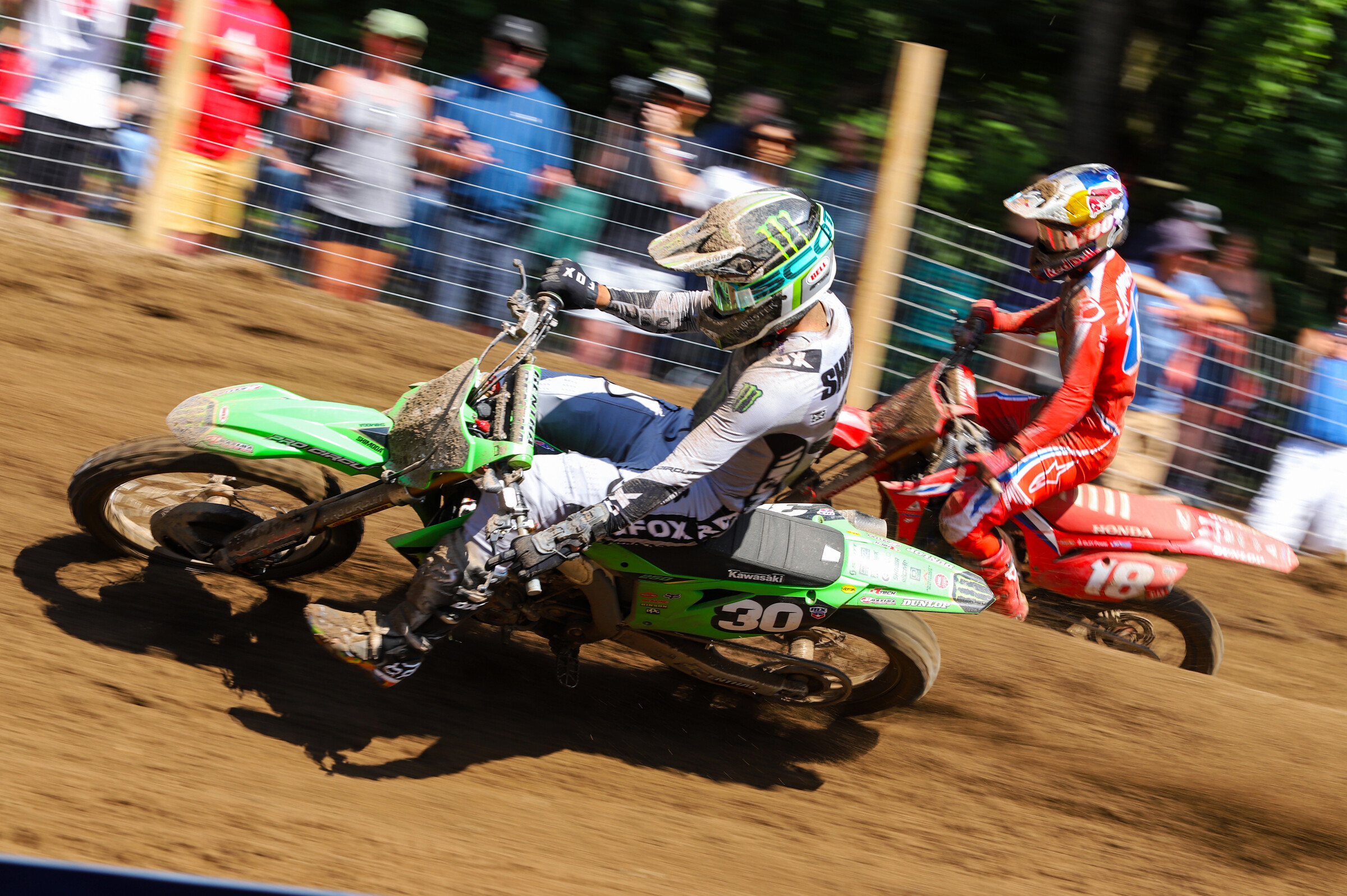 Shimoda and Jett Lawrence battling for third place in the second moto.