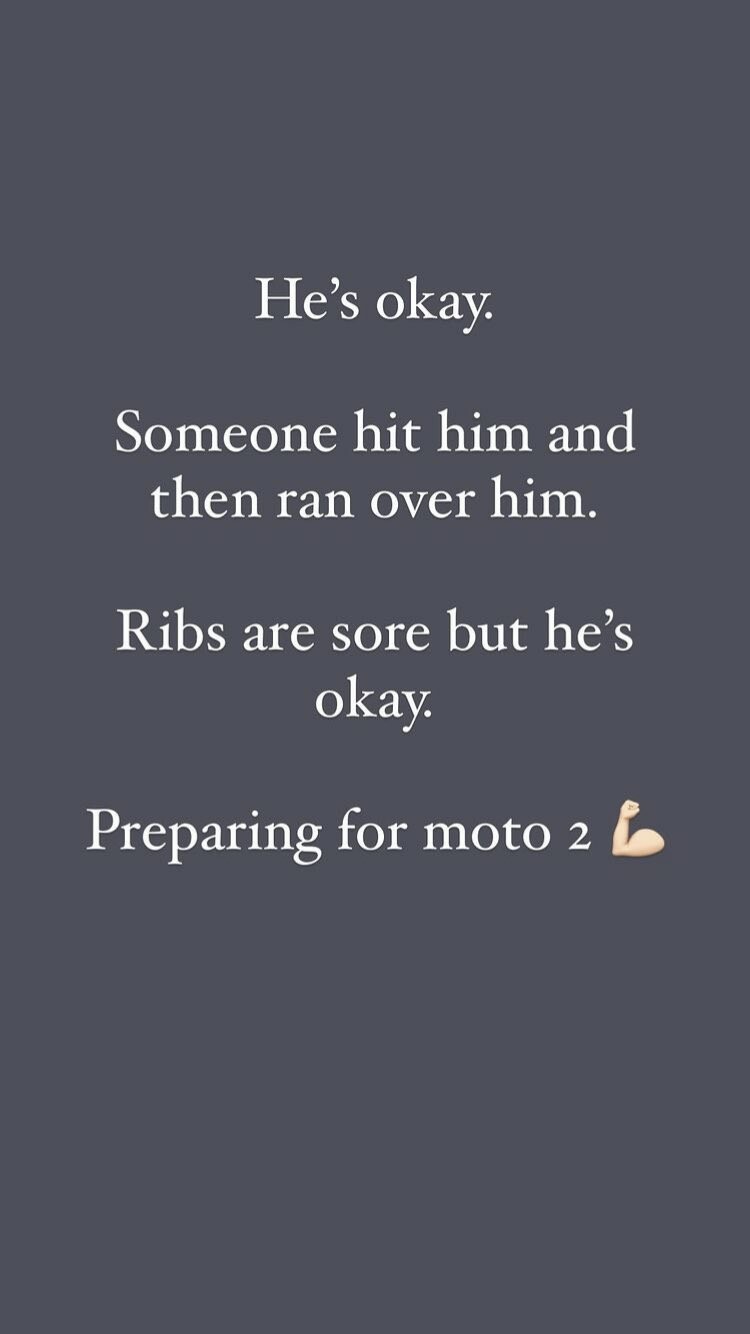 Ken Roczen's wife Courtney posted the following update on her Instagram after Kenny crashed hard in the first turn of moto one.