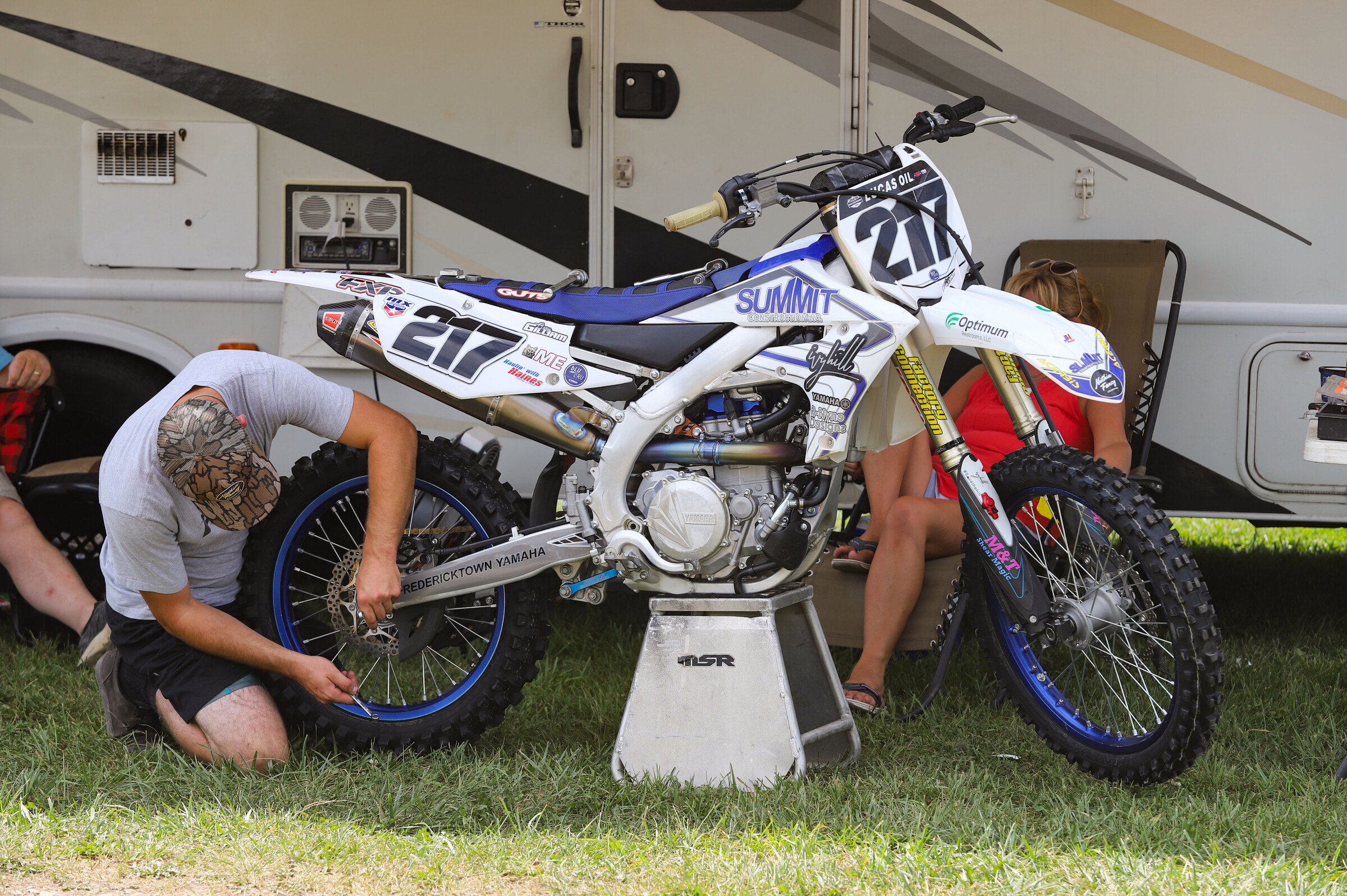 Cory Gilliam's Yamaha YZ450F gets some finishing touches. 