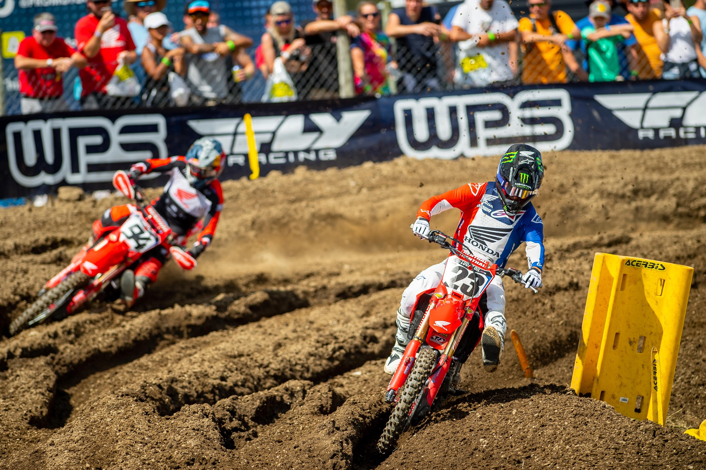Early on in moto two, the Honda HRC teammates were battling for the race lead.
