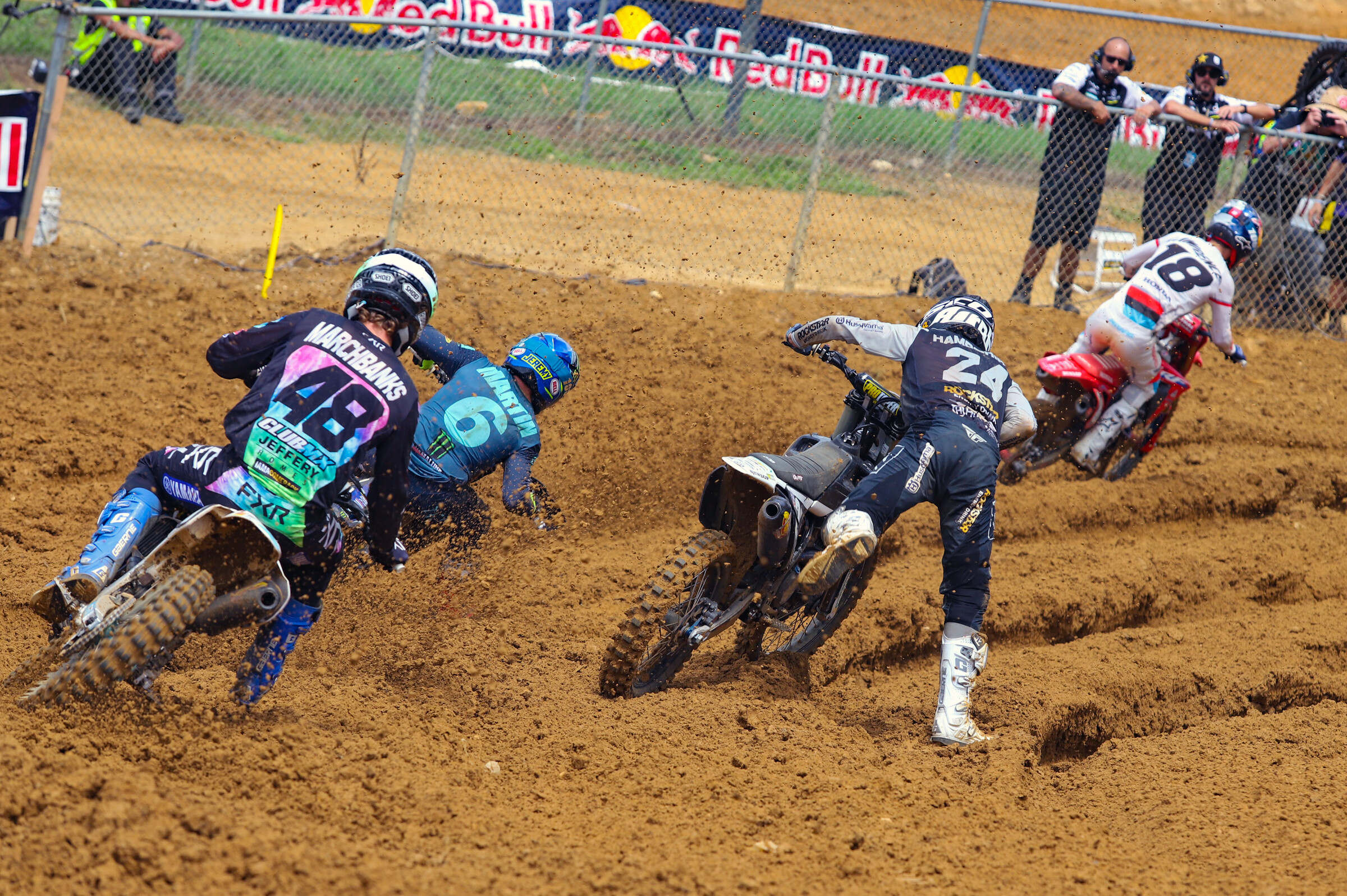 RJ Hampshire remounts after going down in the first moto while running in third place. He finished 9-6 for seventh overall.