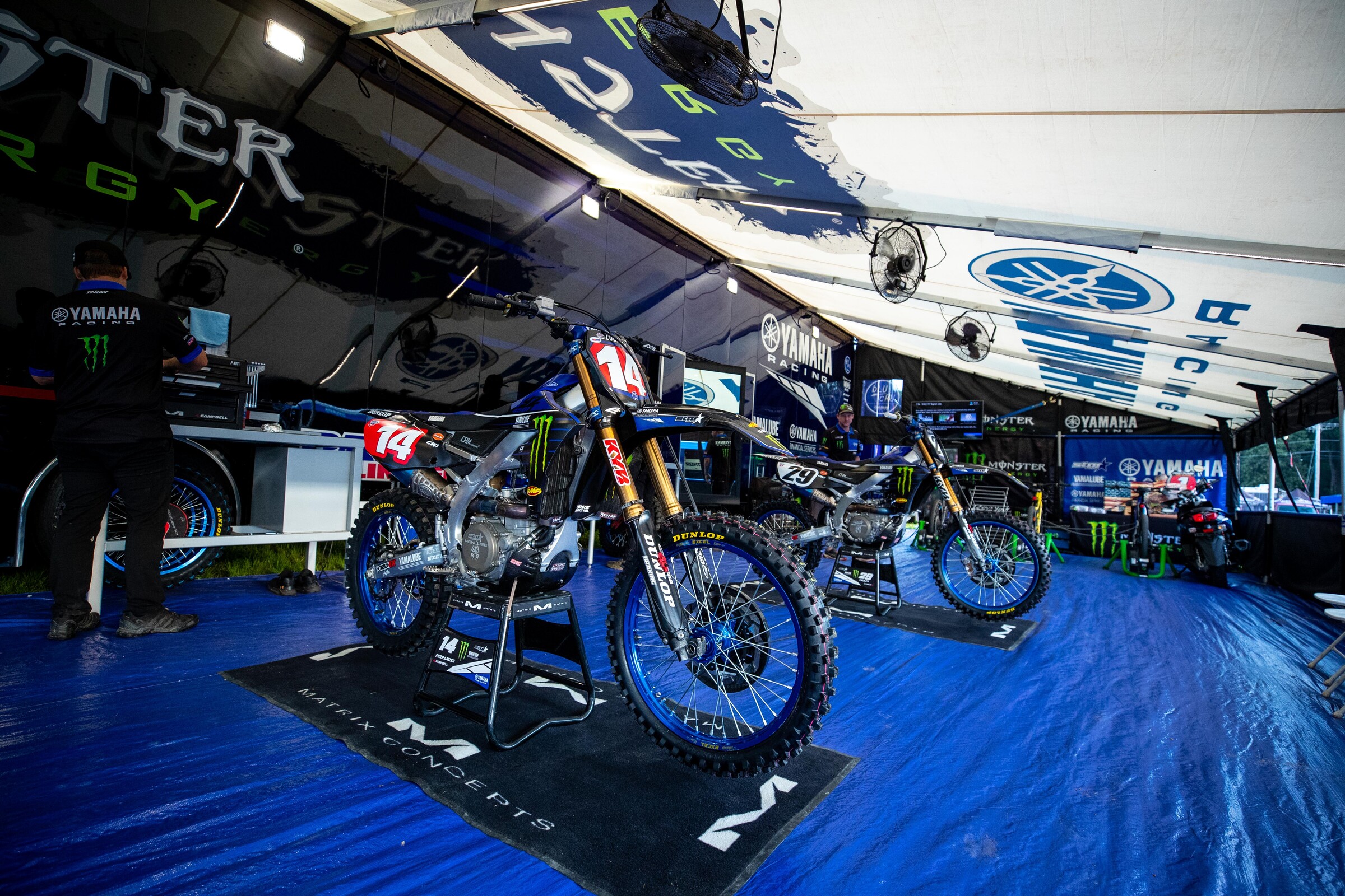 The Monster Energy/Star Yamaha Racing team pits.