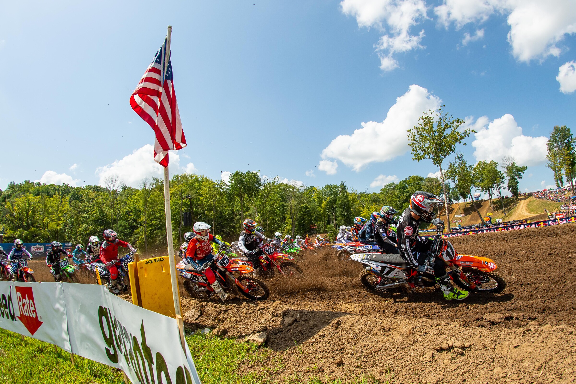 Joey Savatgy leading the 450 Class into the first turn.