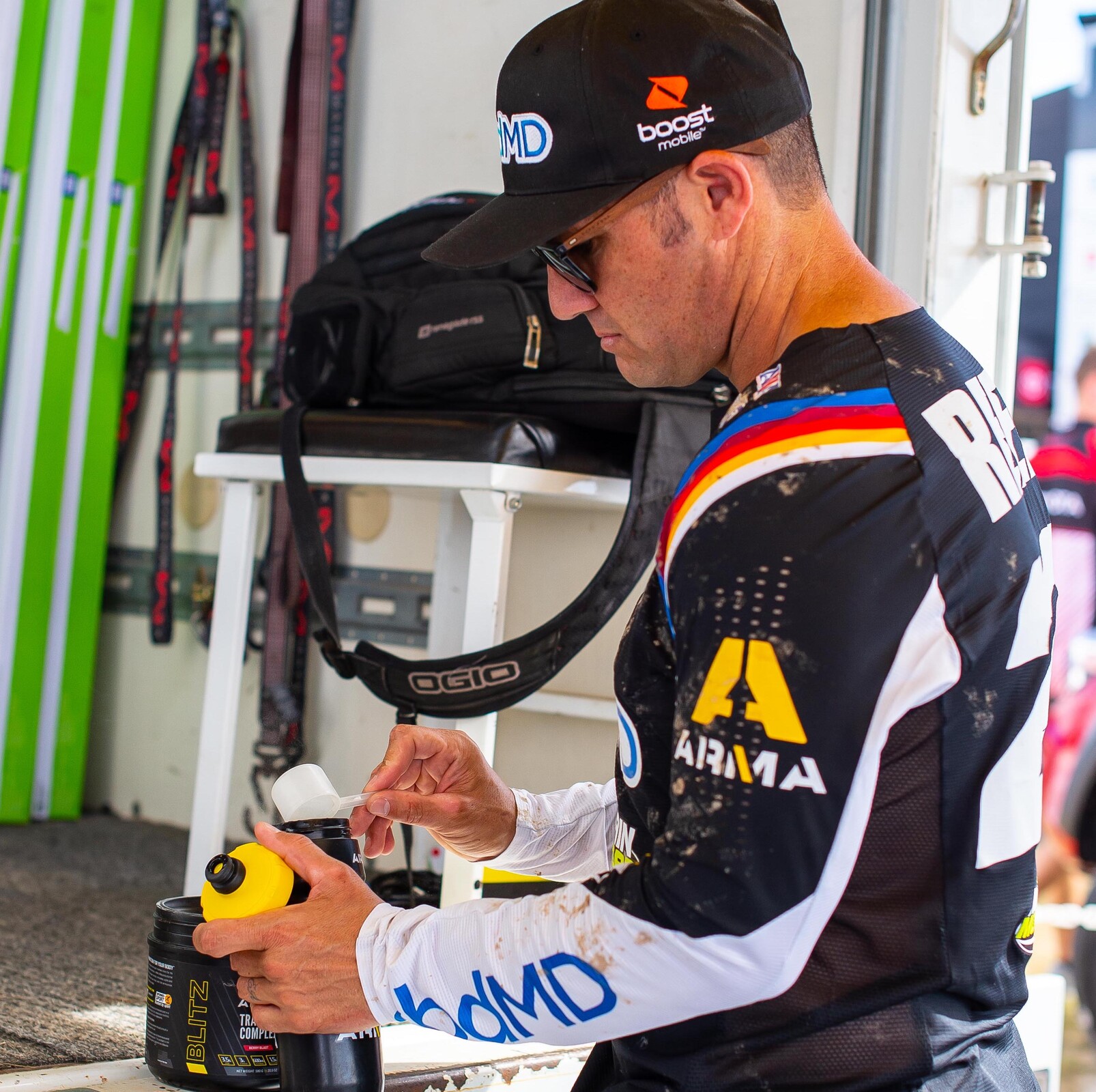 Chad Reed mixing himself a bottle of BLITZ