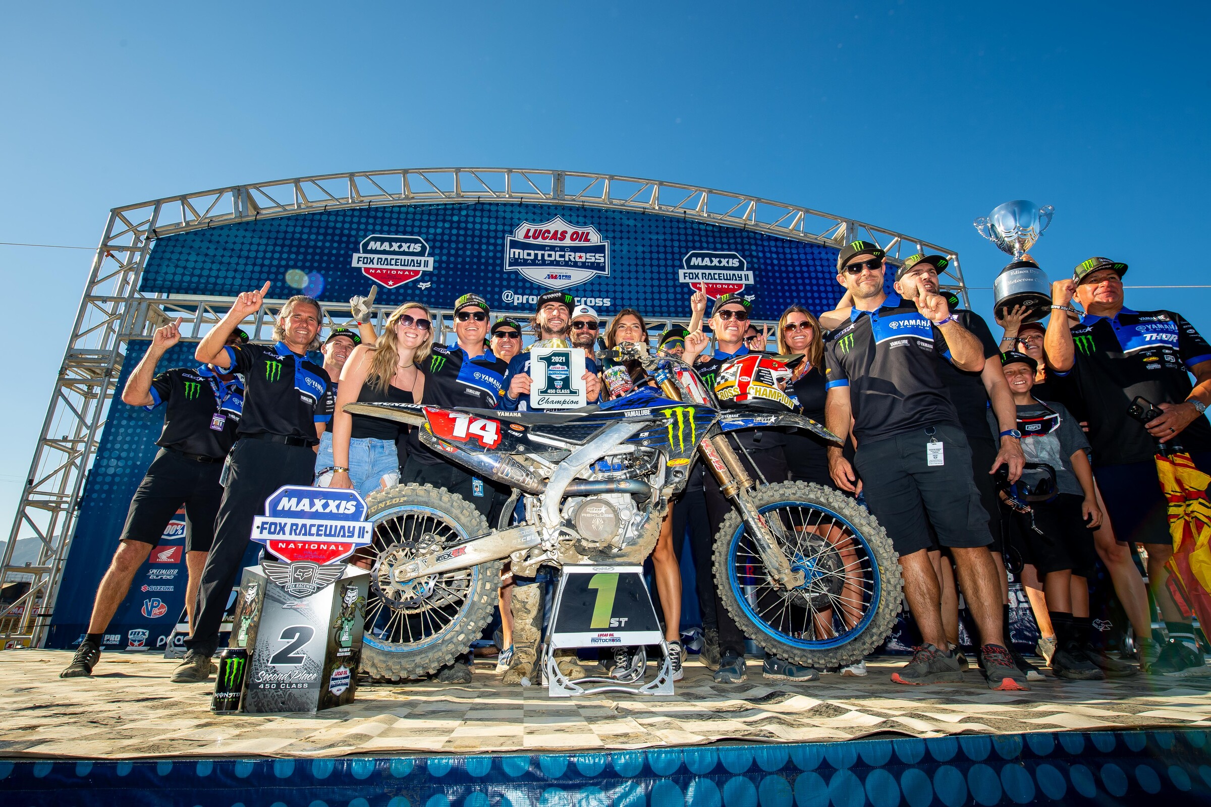 Dylan Ferrandis and the Monster Energy/Star Yamaha Racing team celebrate Ferrandis' 450 Class title.