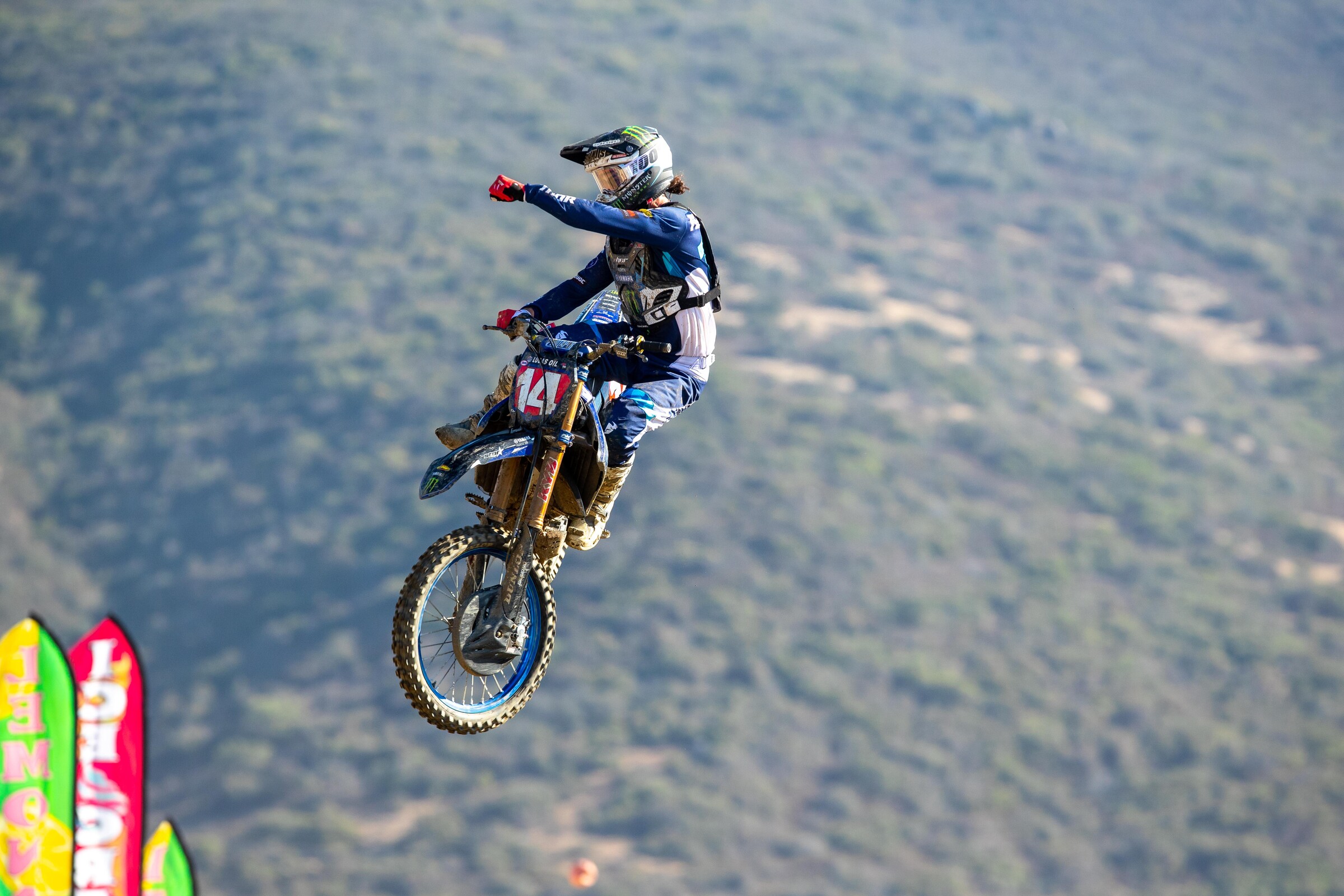 Dylan Ferrandis with a big fist pump over the finish line.