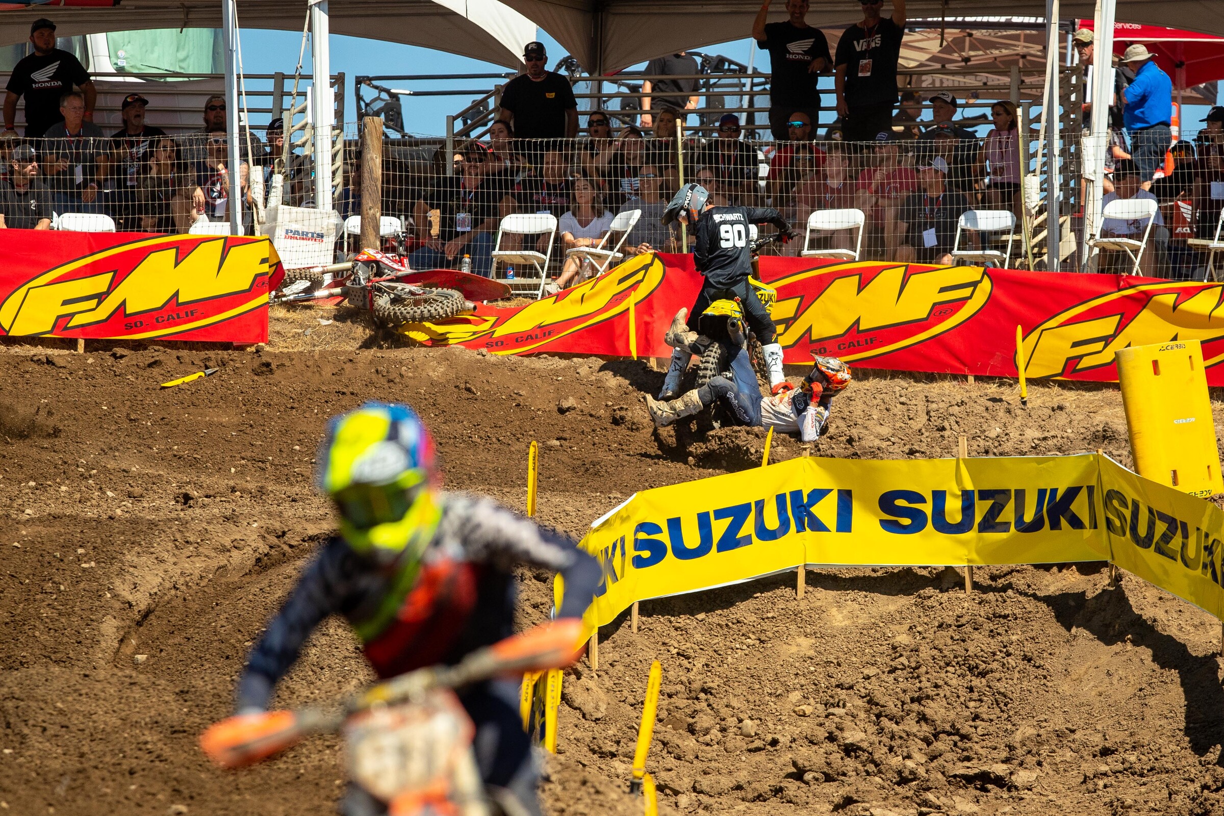 Mosiman got stuck in Schwartz' rear wheel.