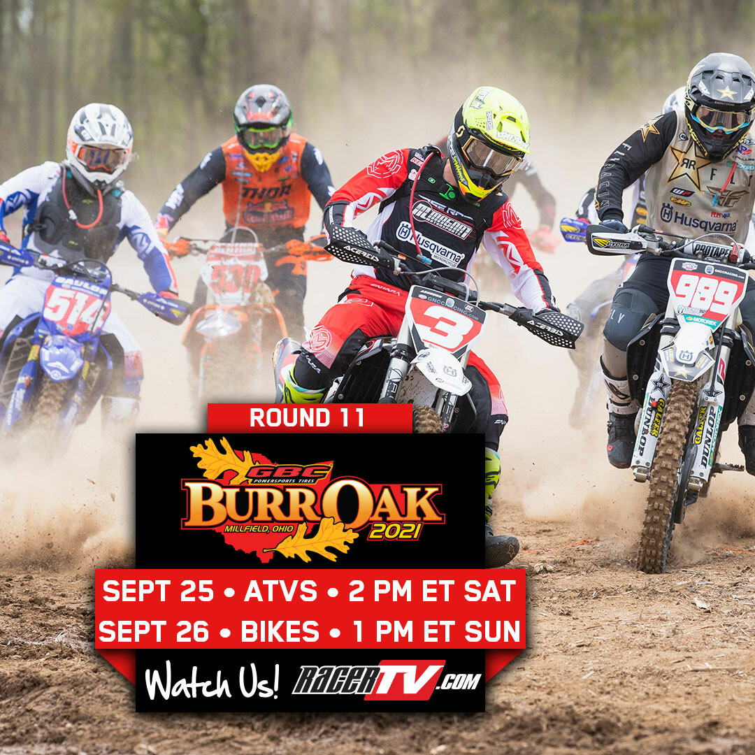 The 2021 Burr Oak GNCC race day broadcast schedule.