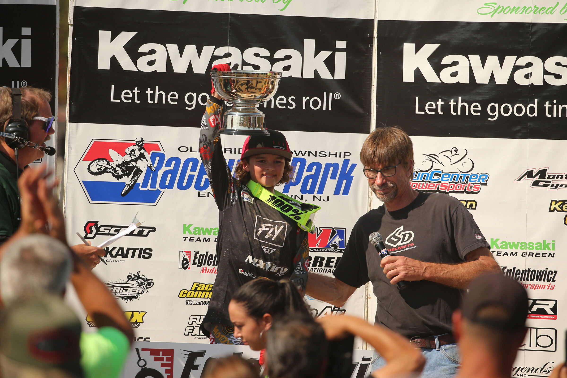 Jonathan Getz is presented the Kessler Cup from NJ Motocross icon Mickey Kessler. Getz is in good company with a win in this class. In the past, it has been won by racers like Justin Barcia, Blake Baggett, and Nick Romano.