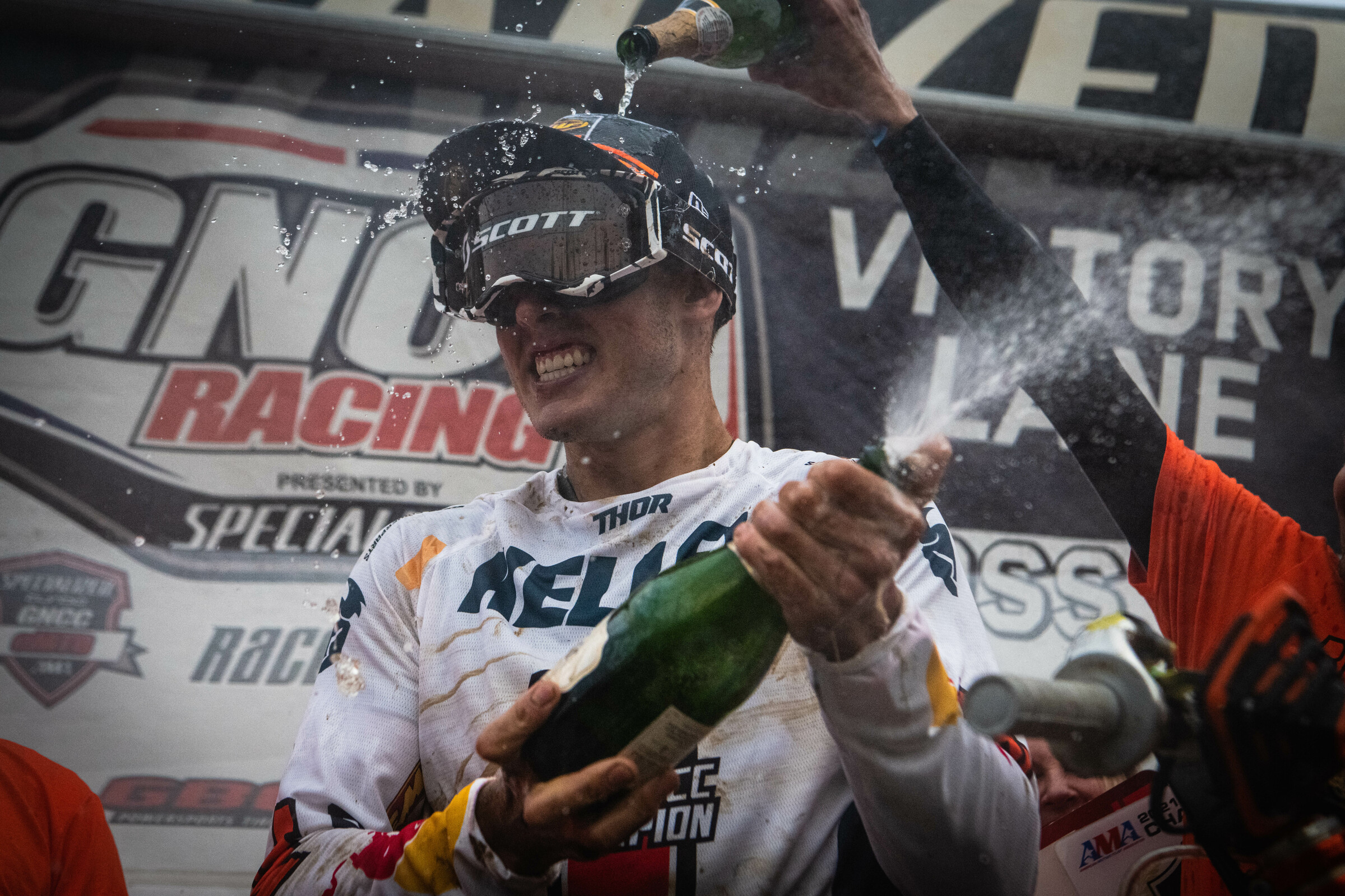 Champion Ben Kelley celebrates his title.