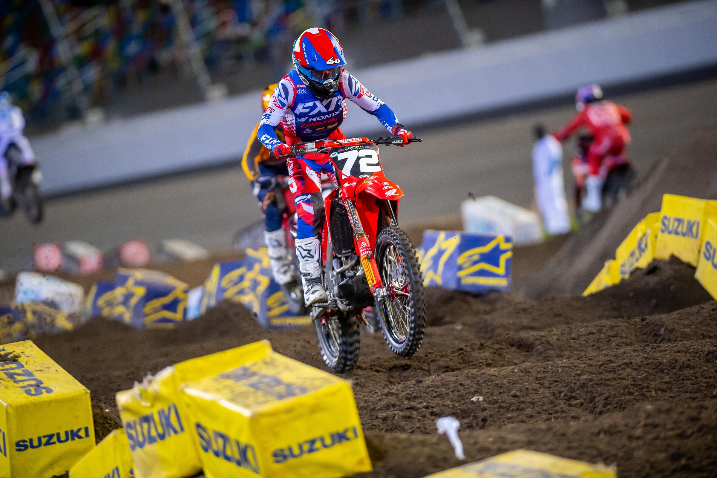 Schock raced in the 250SX West Region of AMA Supercross (above at the Daytona Supercross).