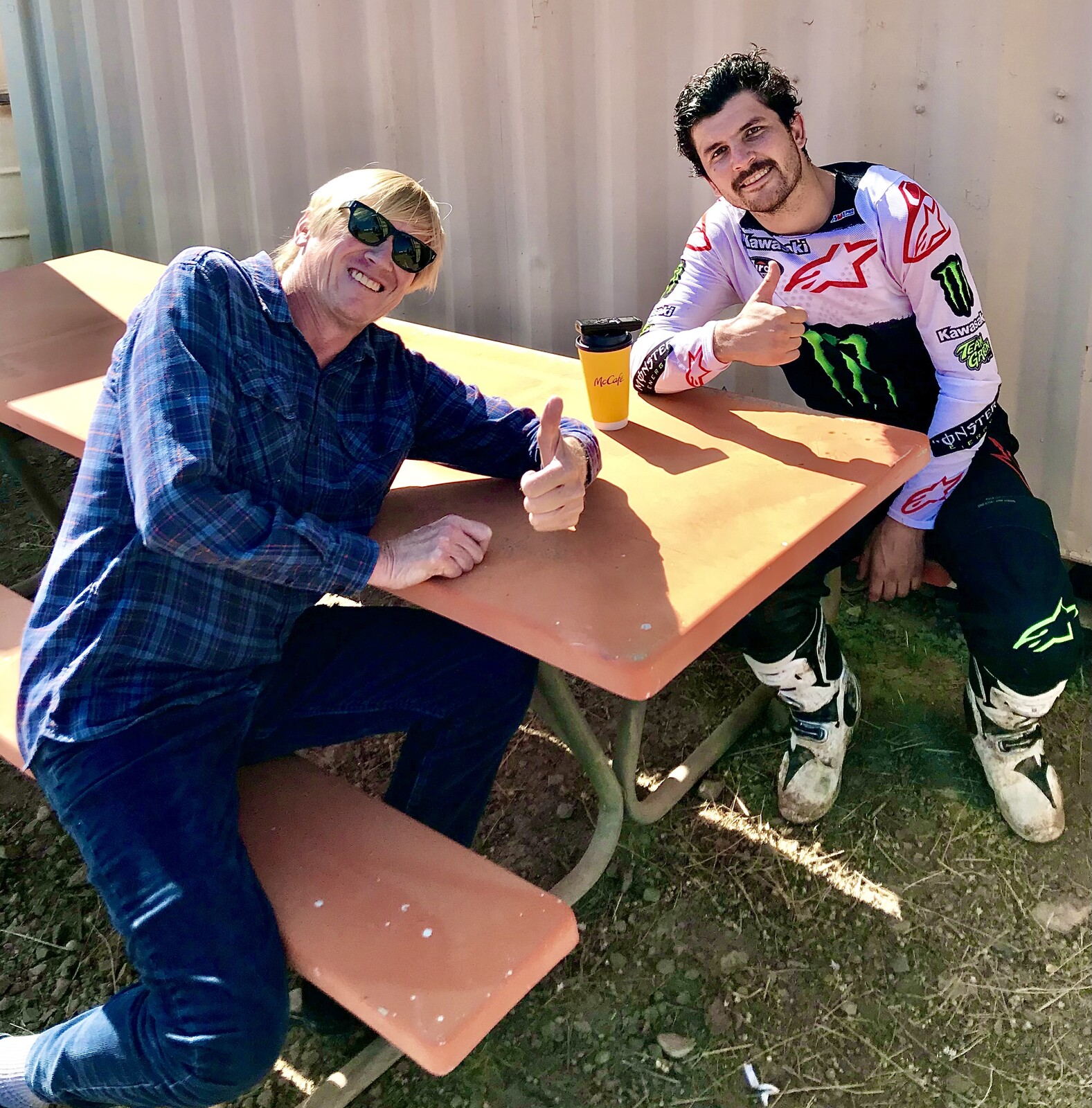 Anderson with author Eric Johnson at the Kawasaki test track.