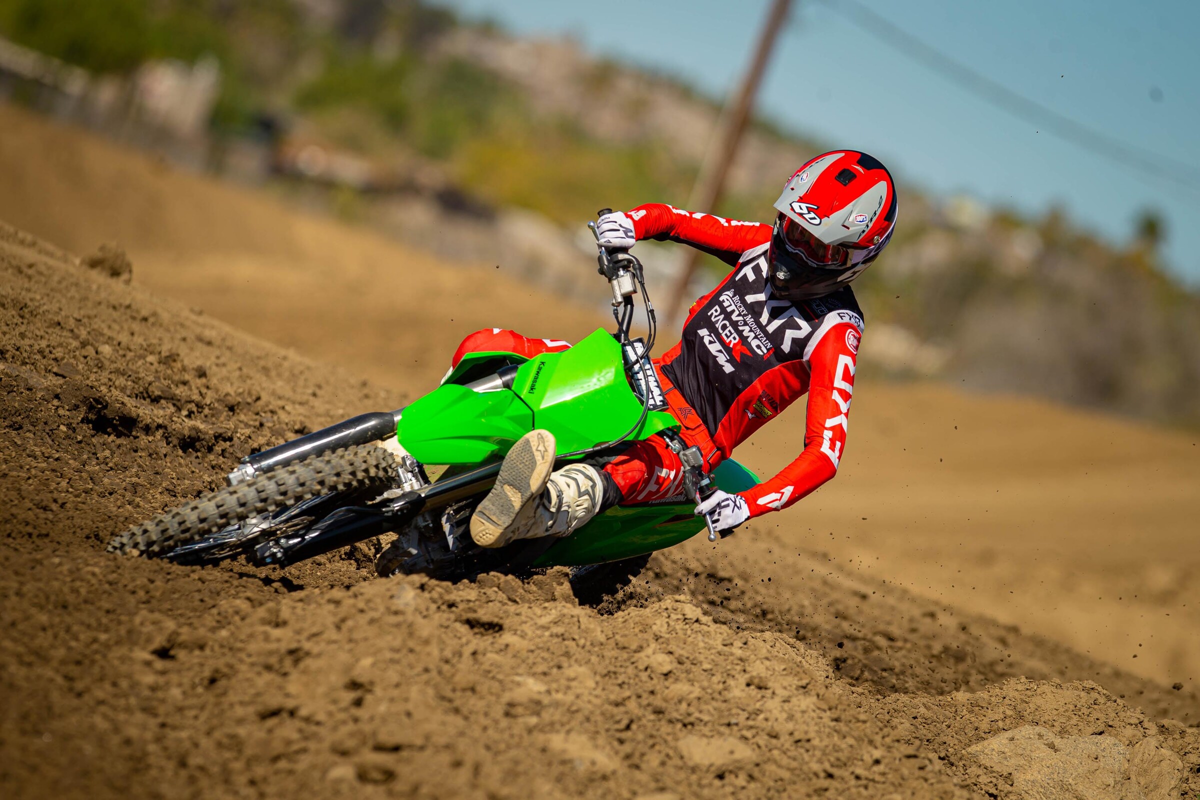 Aden Keefer in action on the 2022 Kawasaki KX250.
