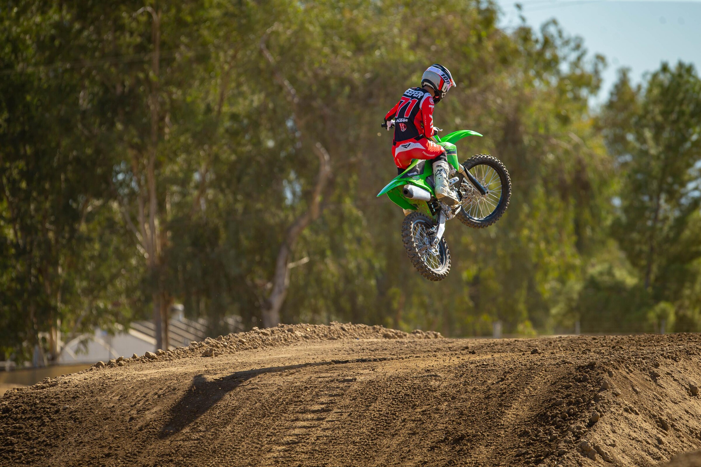 Aden Keefer in action on the 2022 Kawasaki KX250.