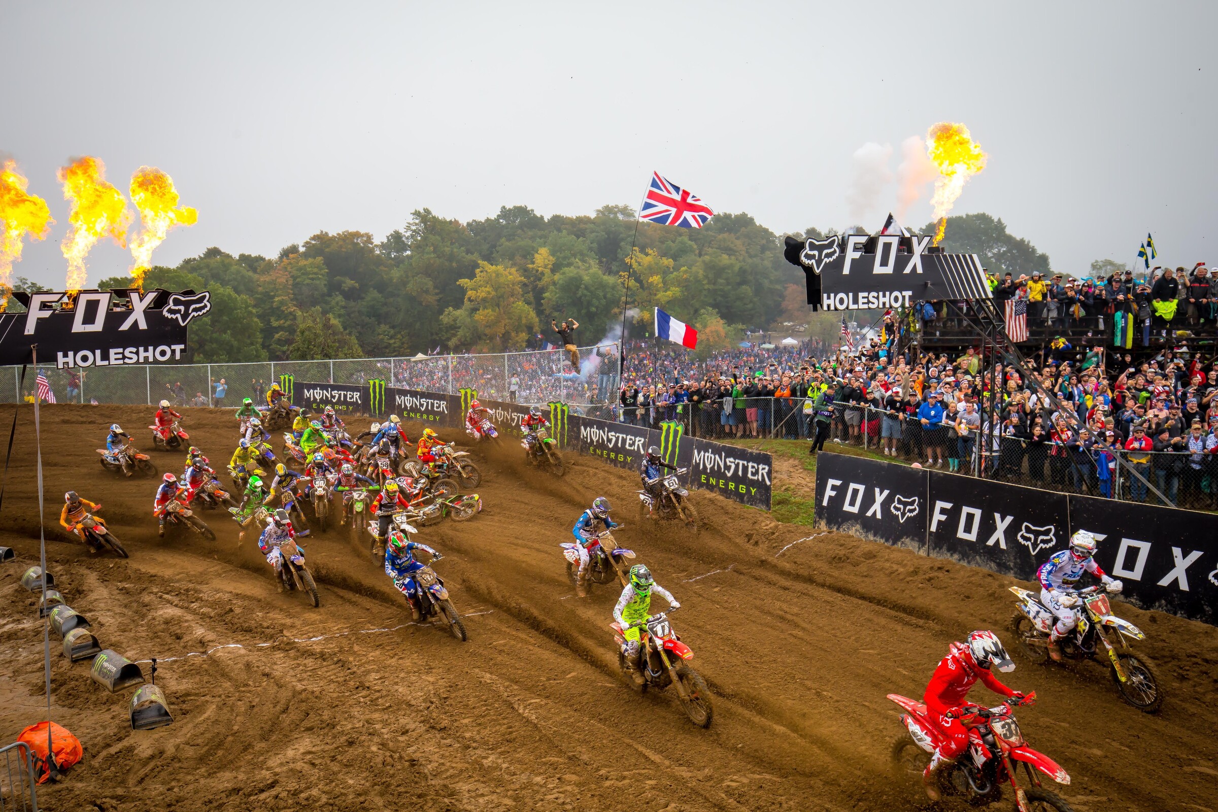 First turn carnage in Race 1 of the 2018 Motocross of Nations.