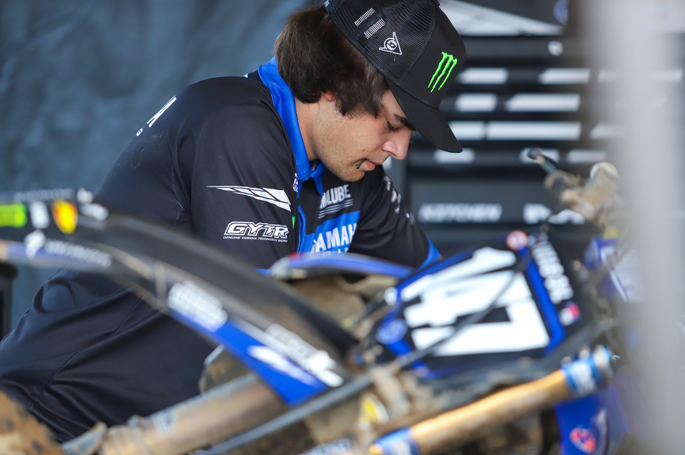 Konner Croushorn working on Levi Kitchen's Monster Energy/Star Yamaha Racing YZ250F at the RedBud National.