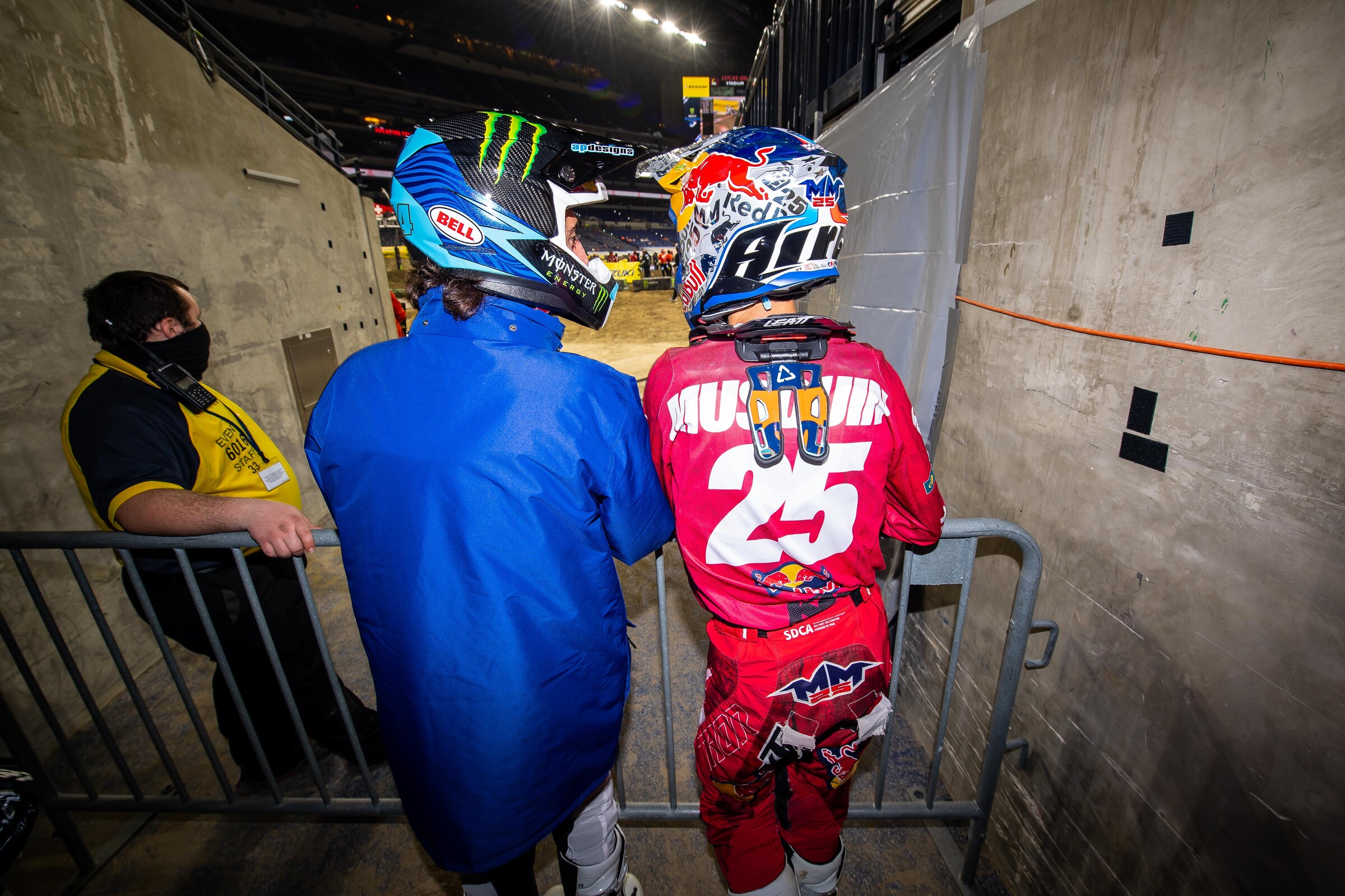 Dylan Ferrandis and Marvin Musquin chatting at the Indianapolis 2 Supercross.
