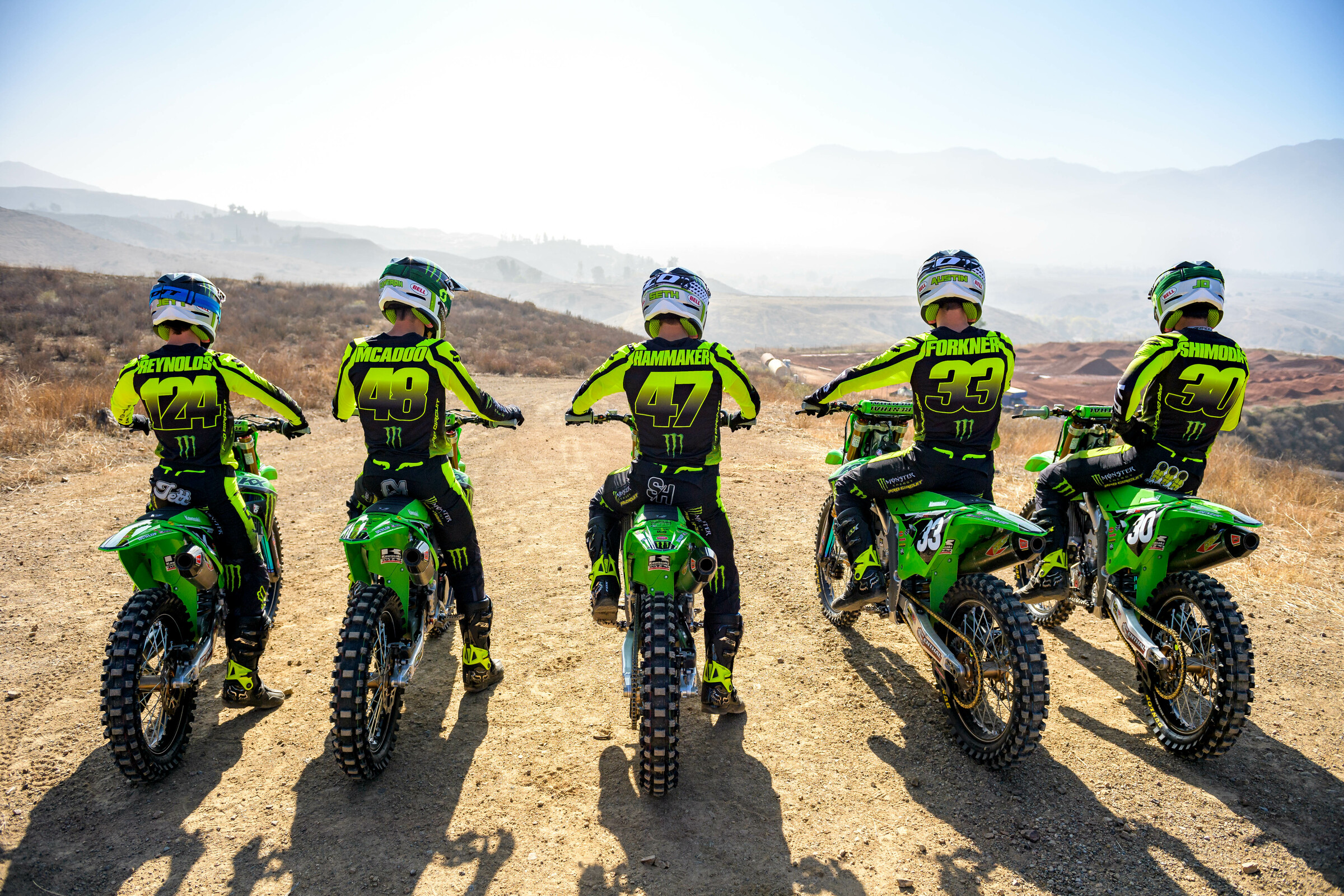 #124 Jett Reynolds, #48 Cameron McAdoo, #47 Seth Hammaker, #33 Austin Forkner, and #30 Jo Shimoda