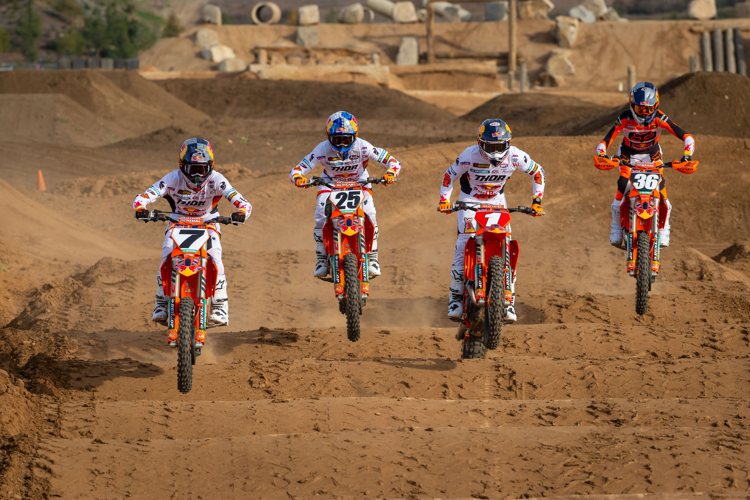 #7 Aaron Plessinger, #25 Marvin Musquin, #1 Cooper Webb, and #36 Max Vohland