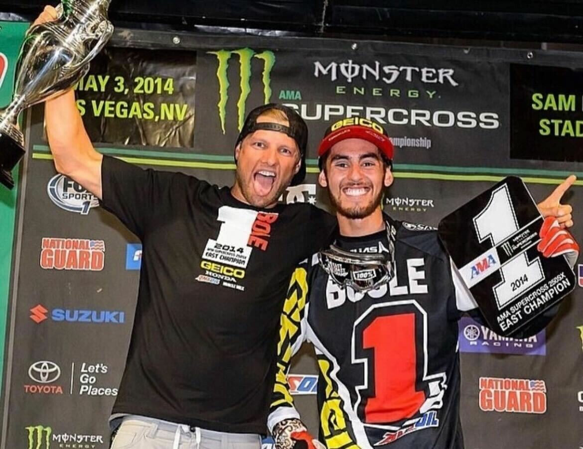Fedorow and Justin Bogle celebrating the 2014 AMA 250 Supercross East Region Championship.